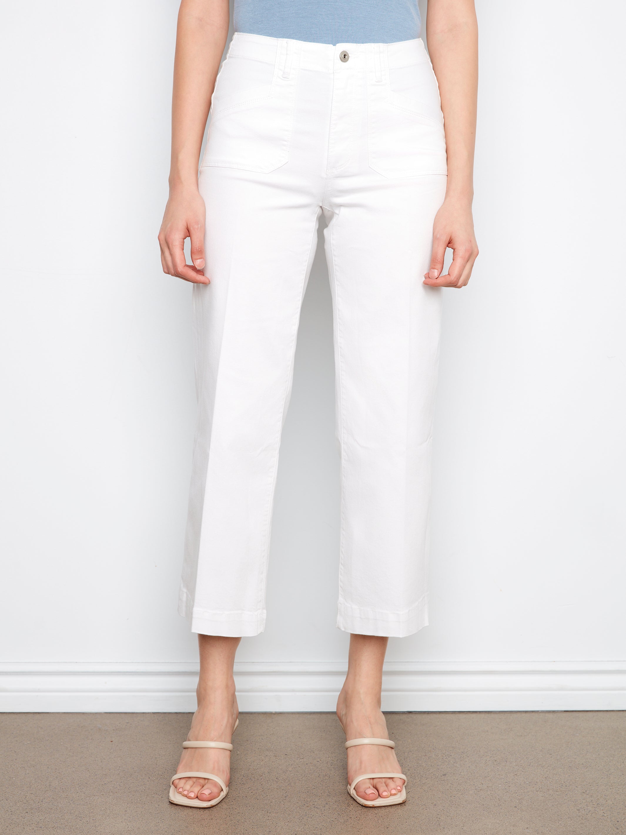Cropped Wide Leg Stretch Twill Pants