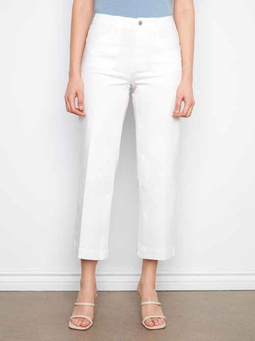 Cropped Wide Leg Stretch Twill Pants