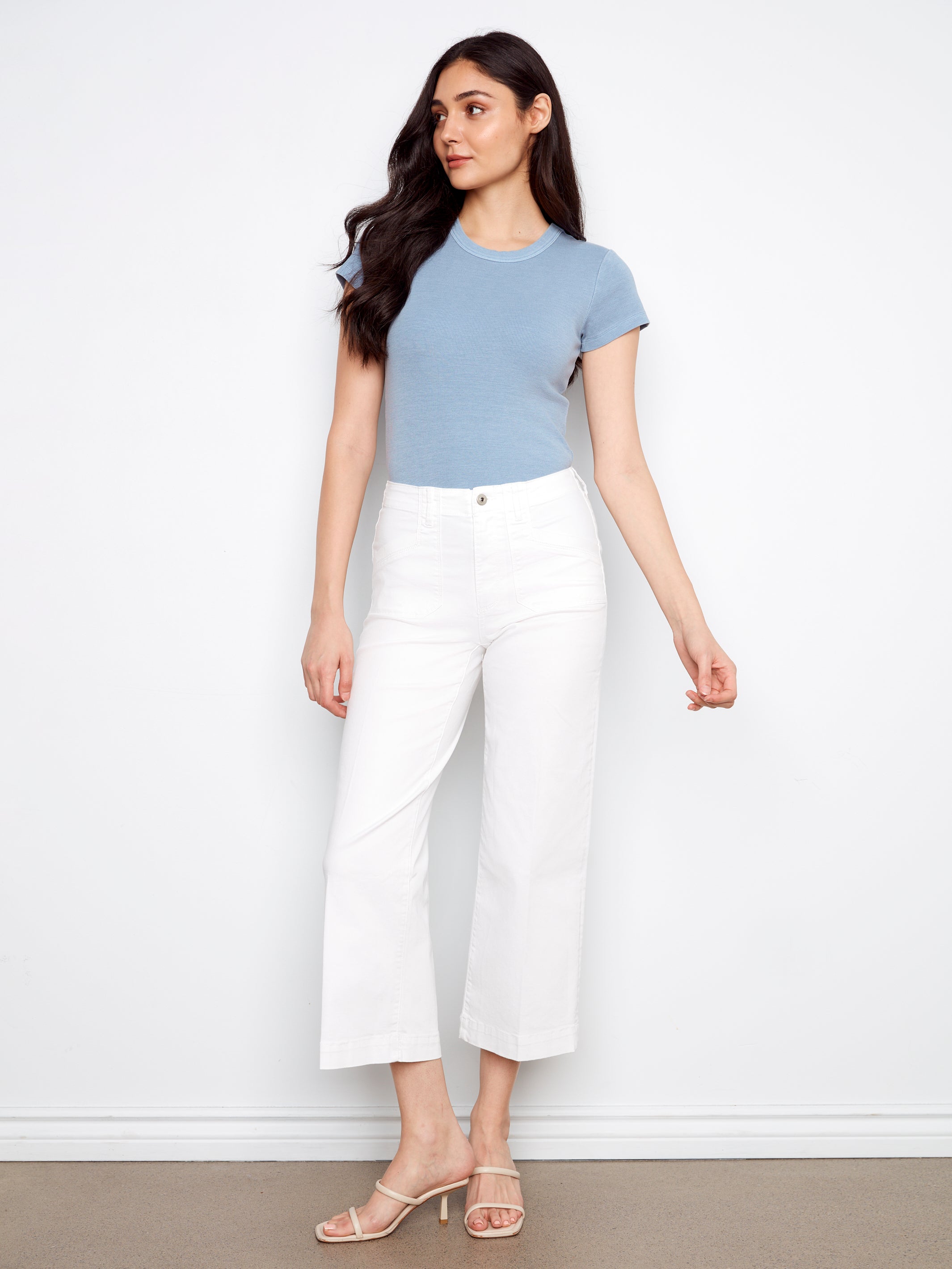 Cropped Wide Leg Stretch Twill Pants