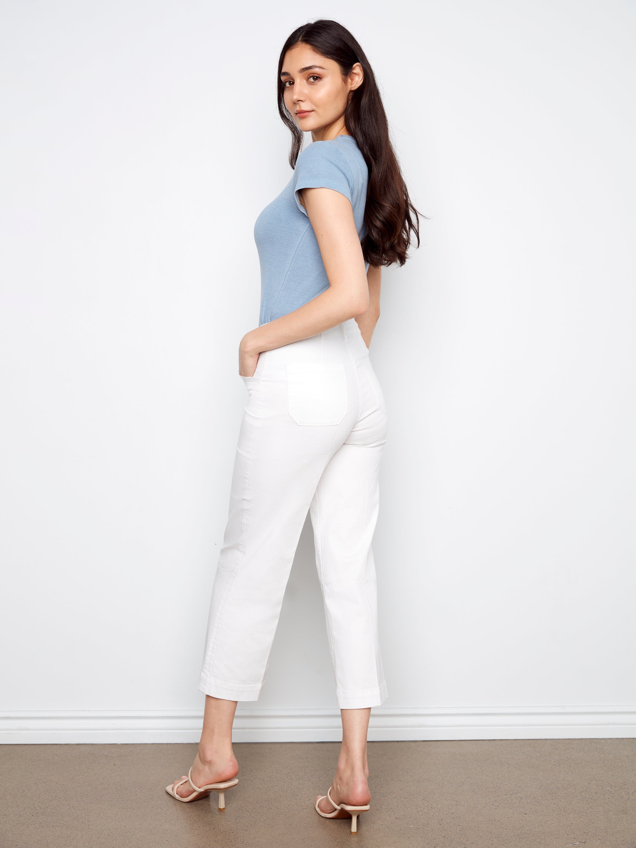 Cropped Wide Leg Stretch Twill Pants