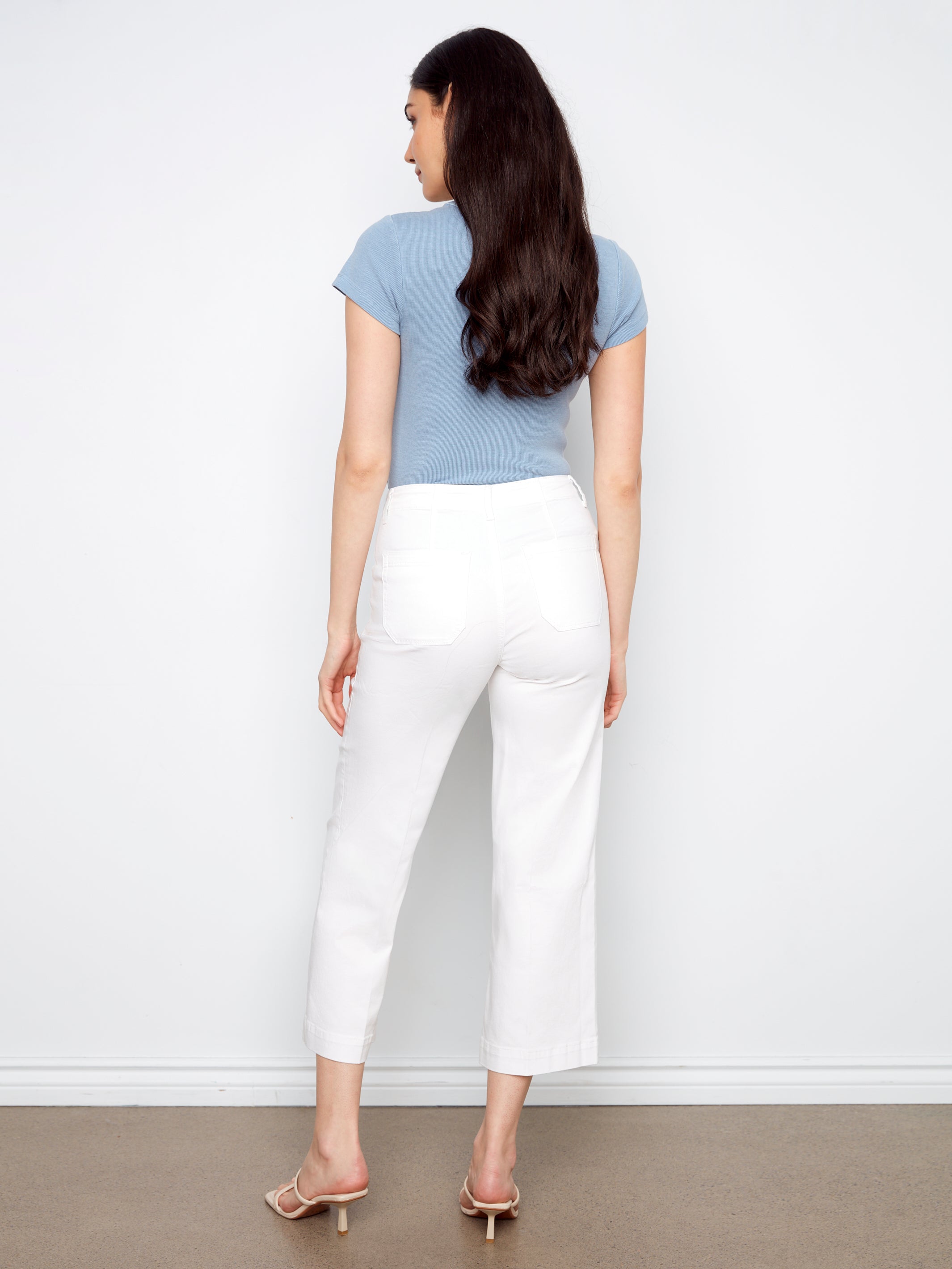 Cropped Wide Leg Stretch Twill Pants