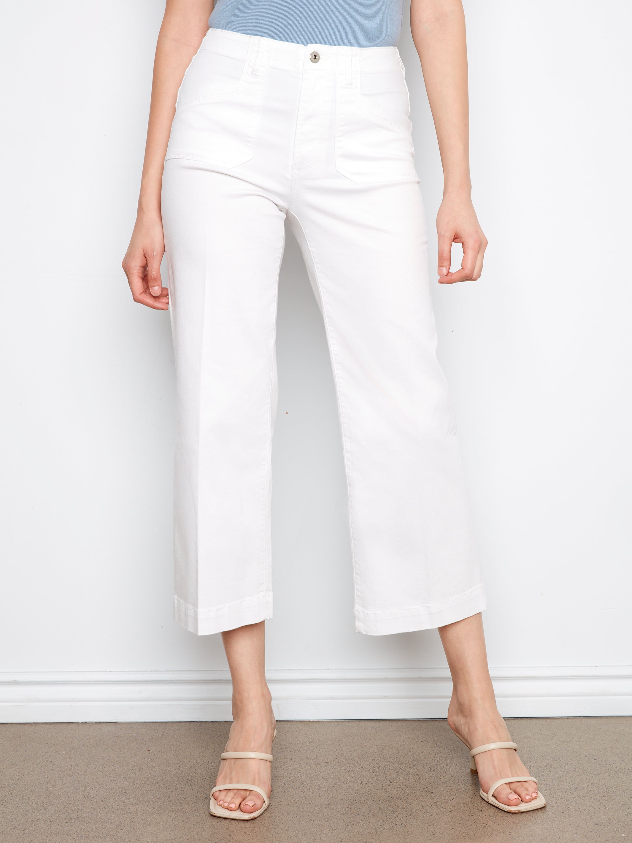 Cropped Wide Leg Stretch Twill Pants