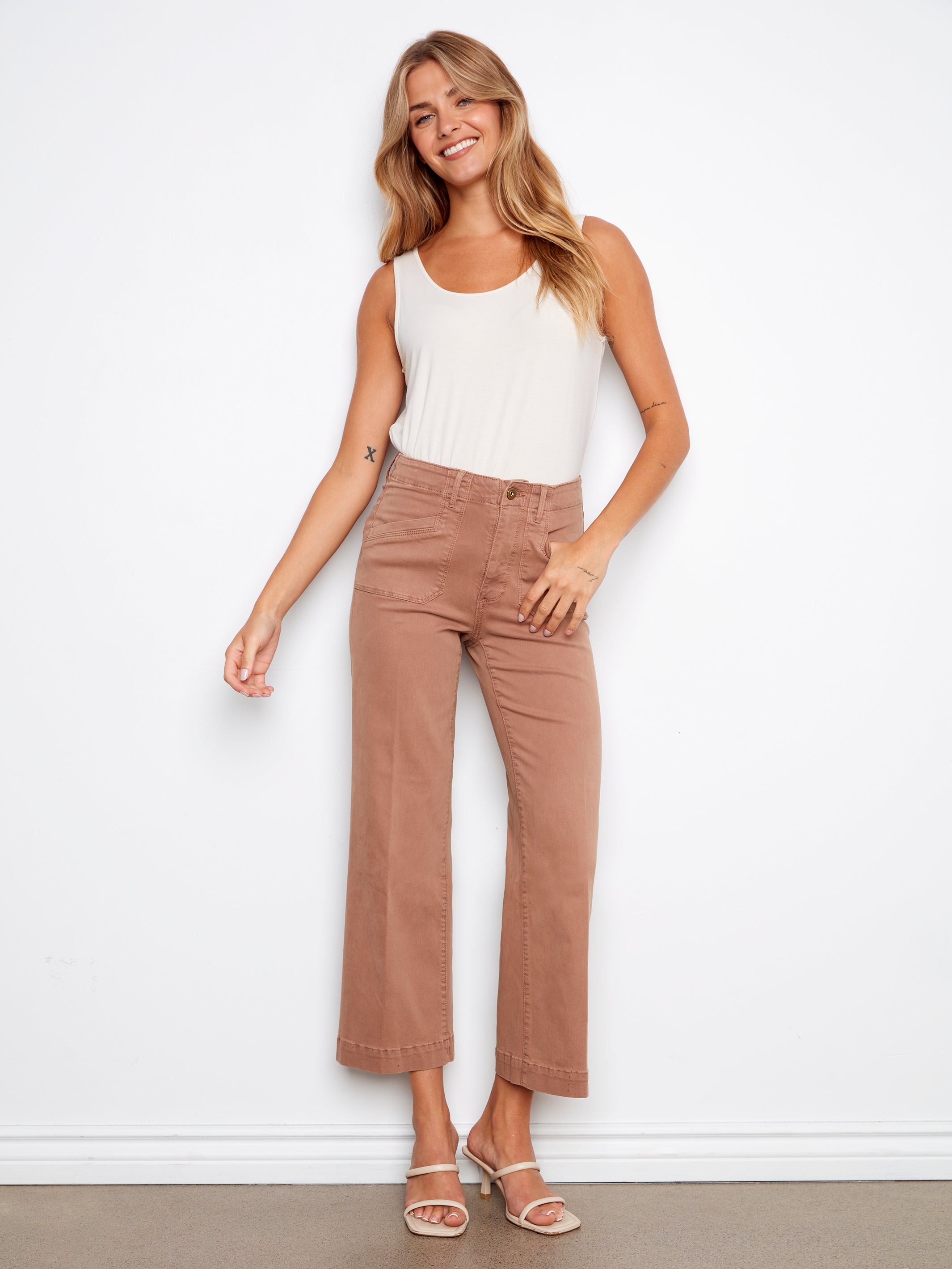 Cropped Wide Leg Stretch Twill Jeans
