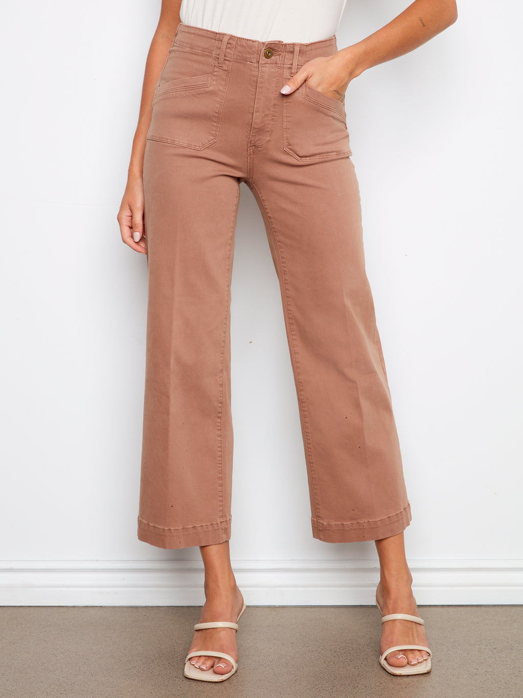 Cropped Wide Leg Stretch Twill Jeans