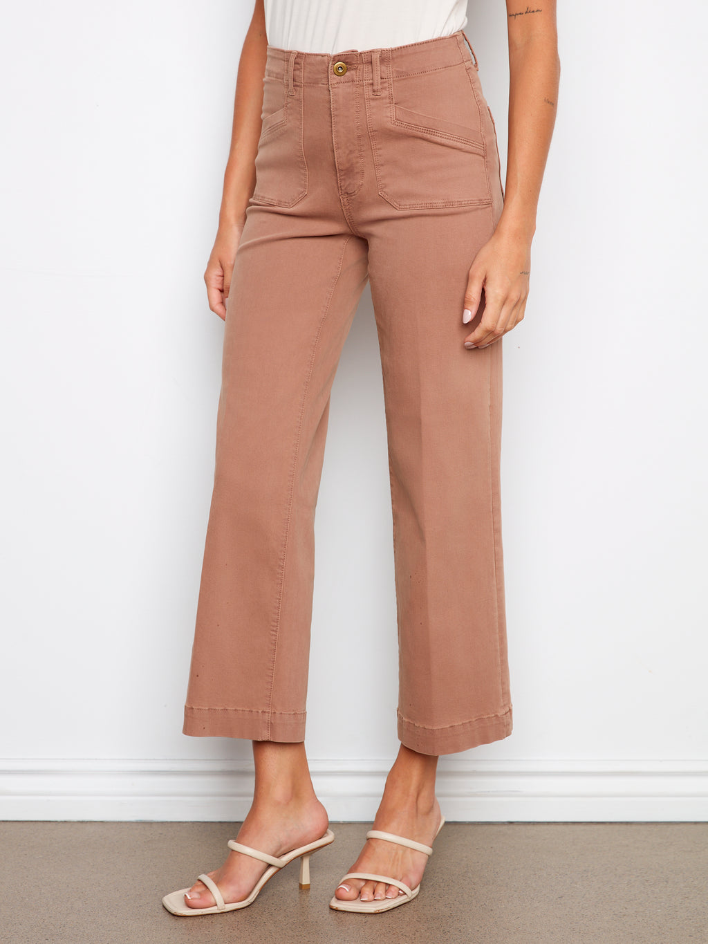 Cropped Wide Leg Stretch Twill Jeans