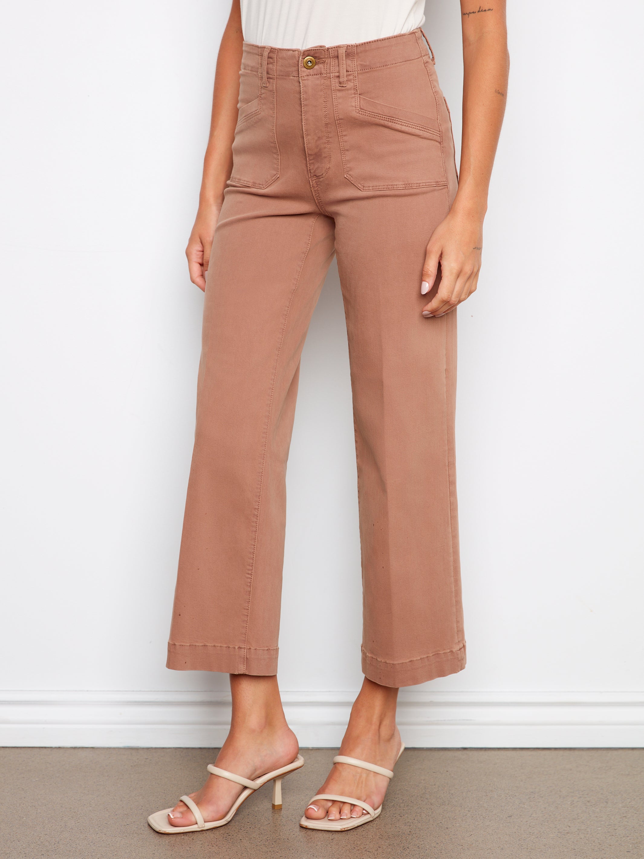 Cropped Wide Leg Stretch Twill Jeans