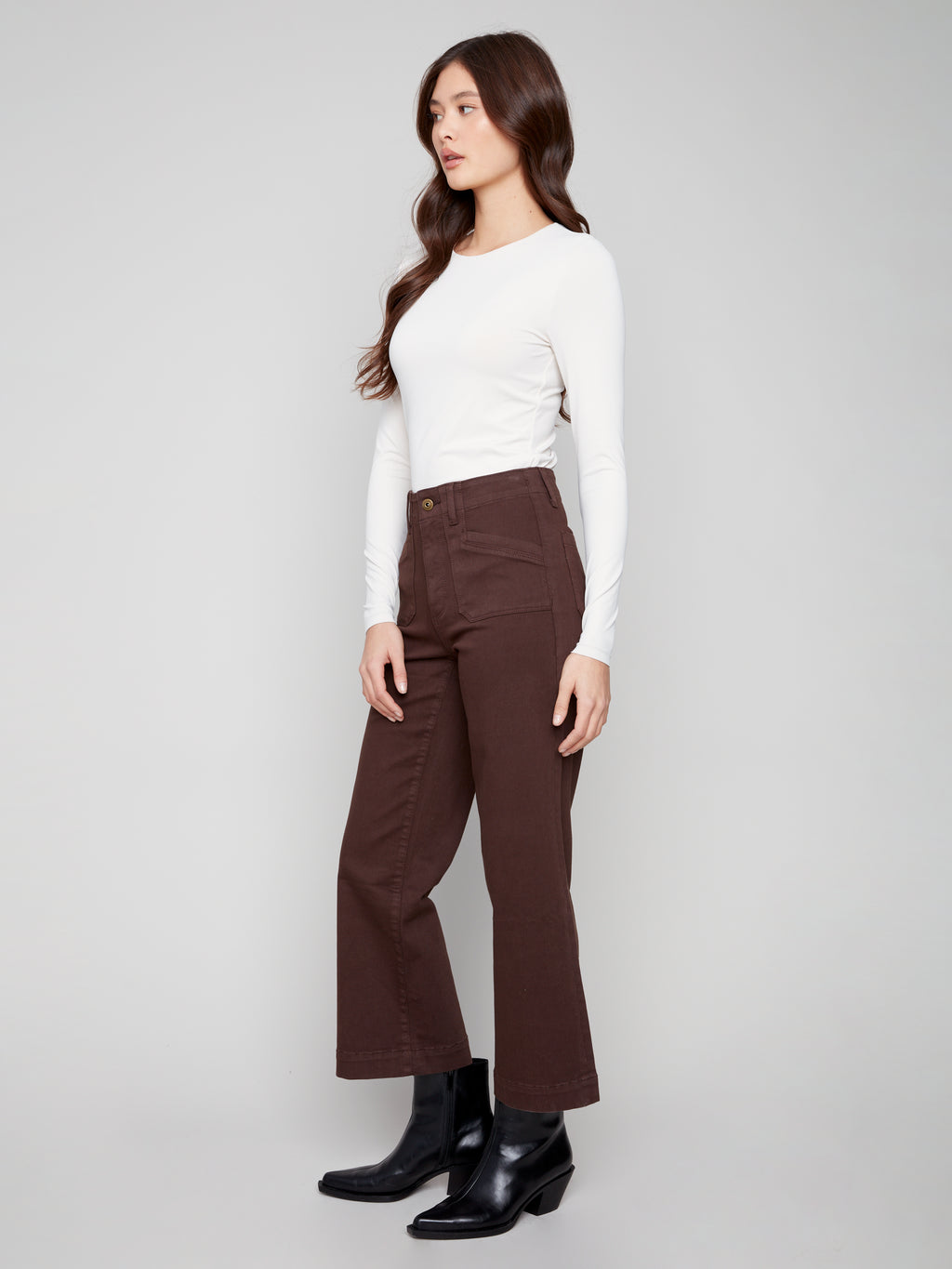 Cropped Wide Leg Stretch Twill Pants