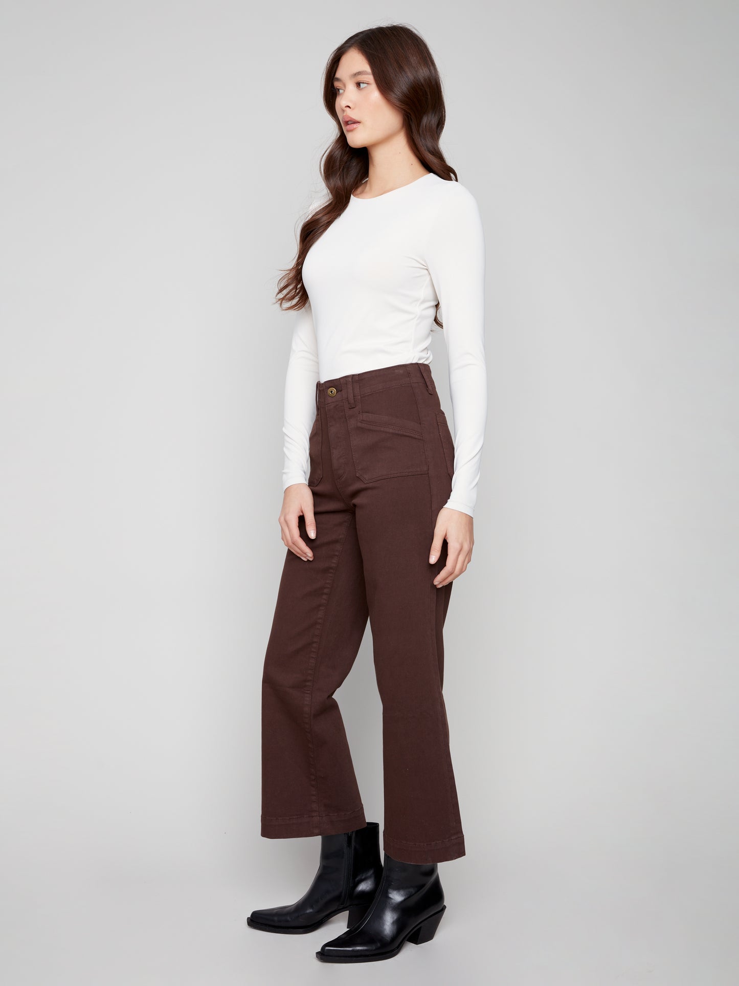 Cropped Wide Leg Stretch Twill Pants