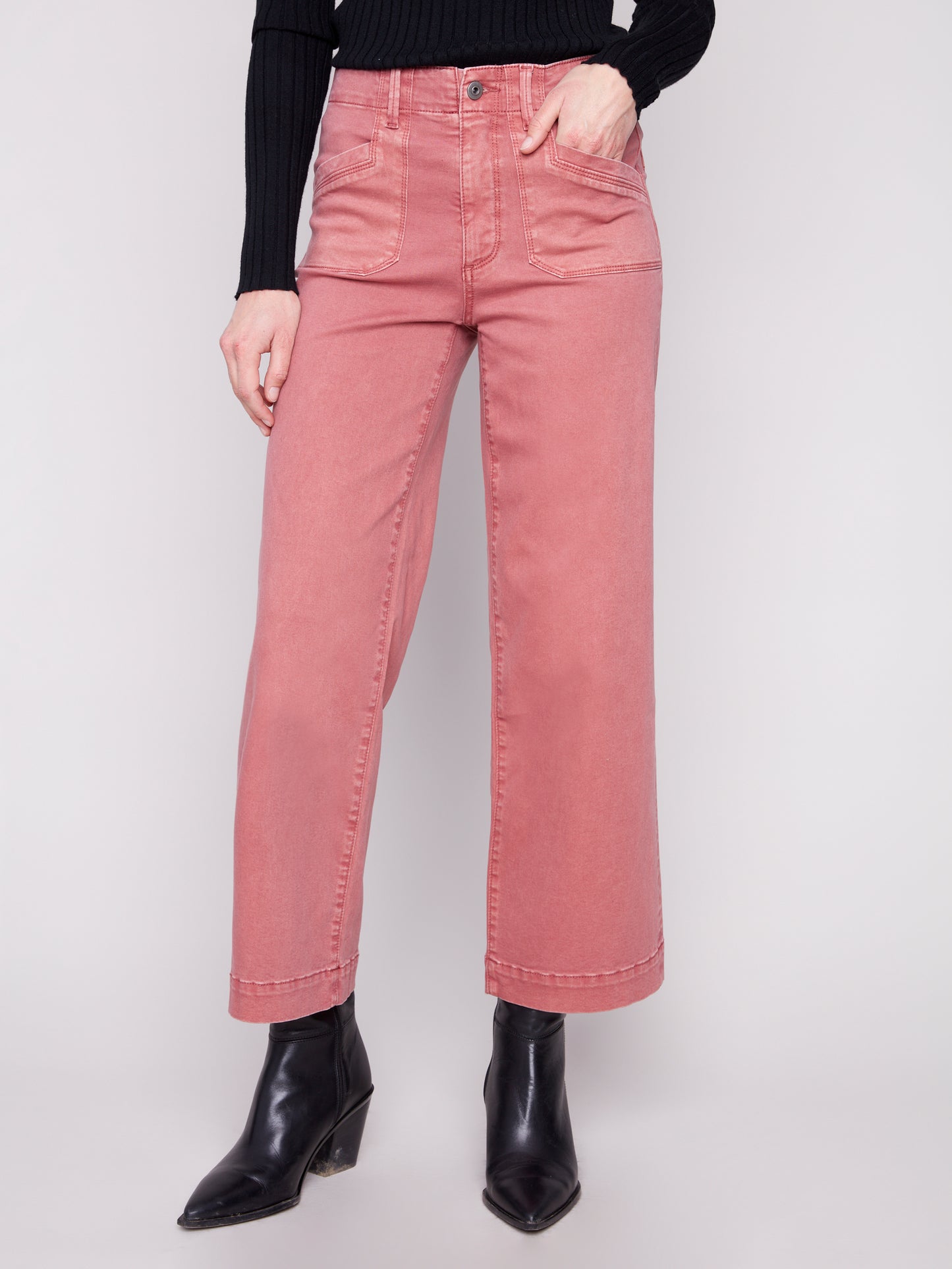 Cropped Wide Leg Stretch Twill Pants