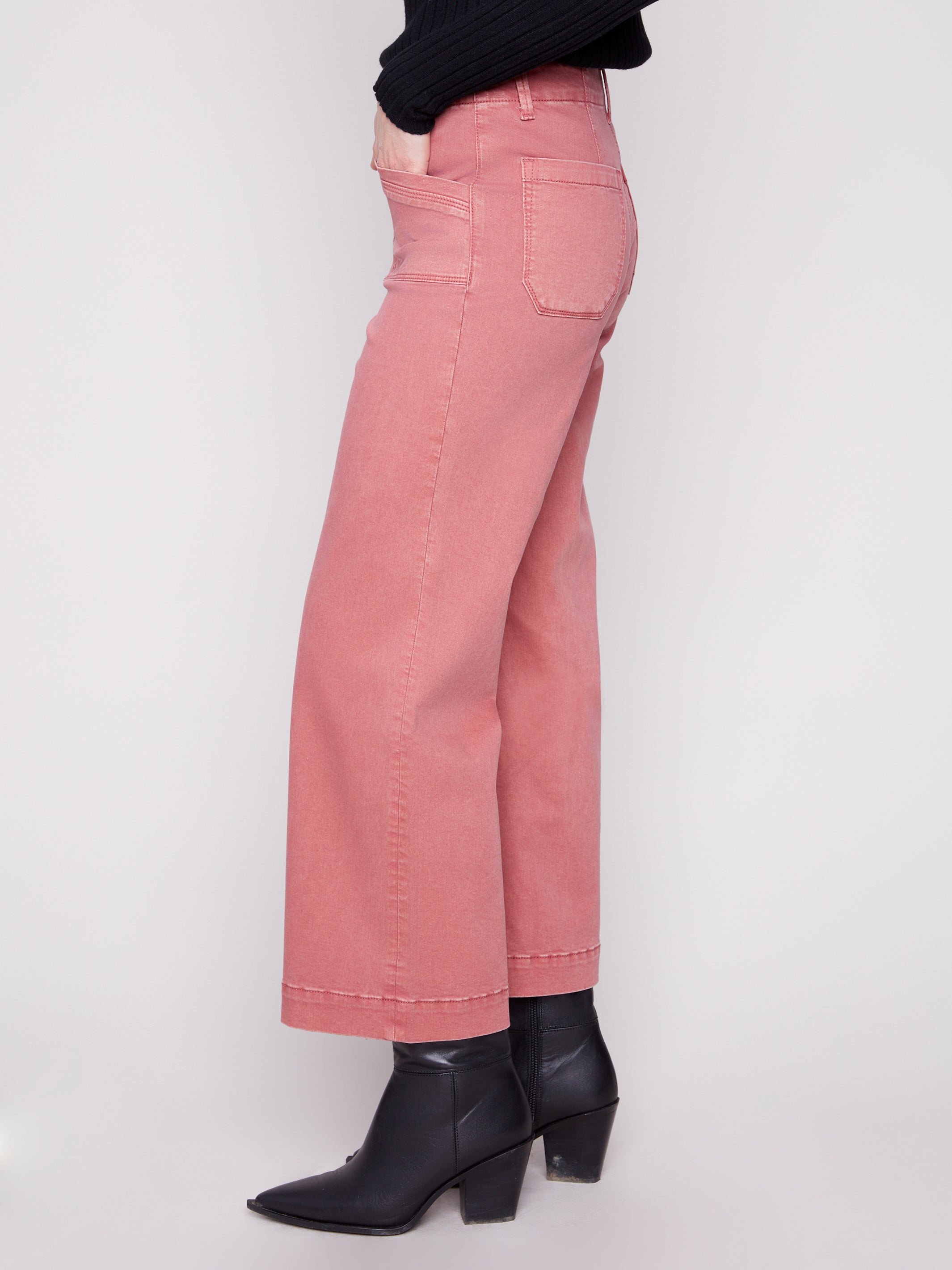 Cropped Wide Leg Stretch Twill Pants