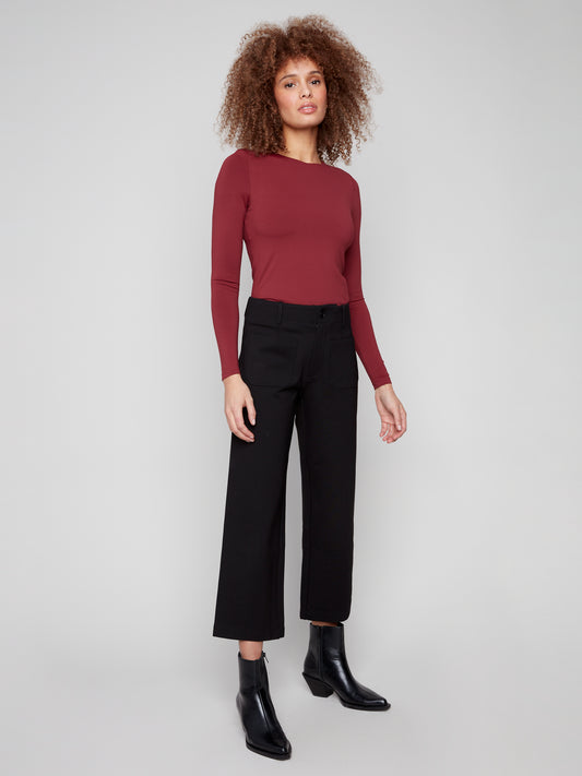 Patch Pocket Wide Leg Ponte Pants