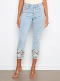 Cropped Slim Jeans with Embroidered Hem