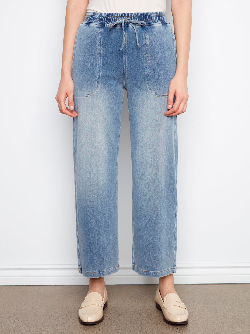 Knit Denim Wide Leg Jogger Pants