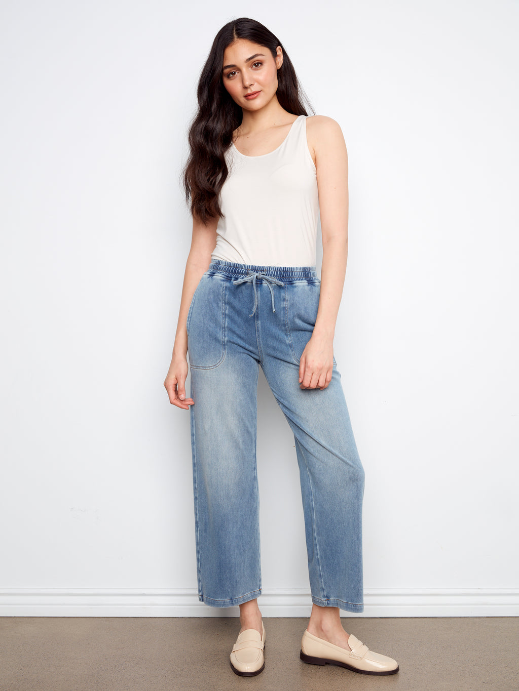 Knit Denim Wide Leg Jogger Pants
