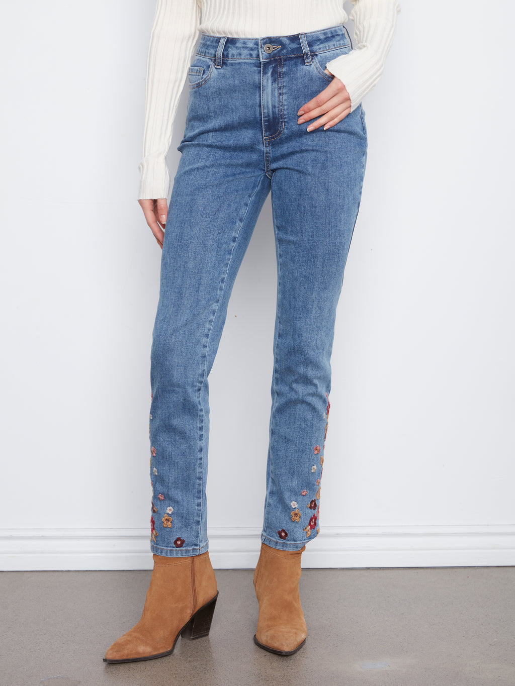 Slim Leg Embroidered Denim Pants