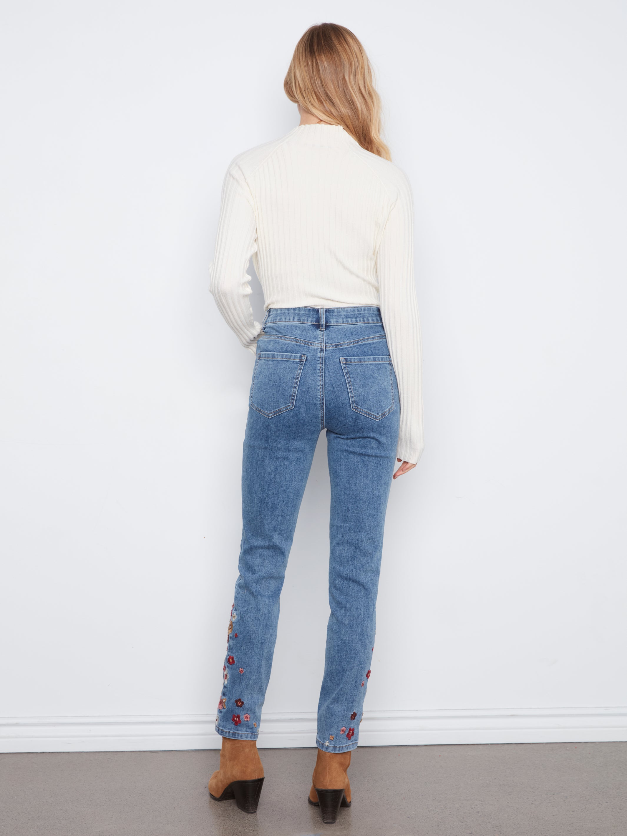 Slim Leg Embroidered Denim Pants