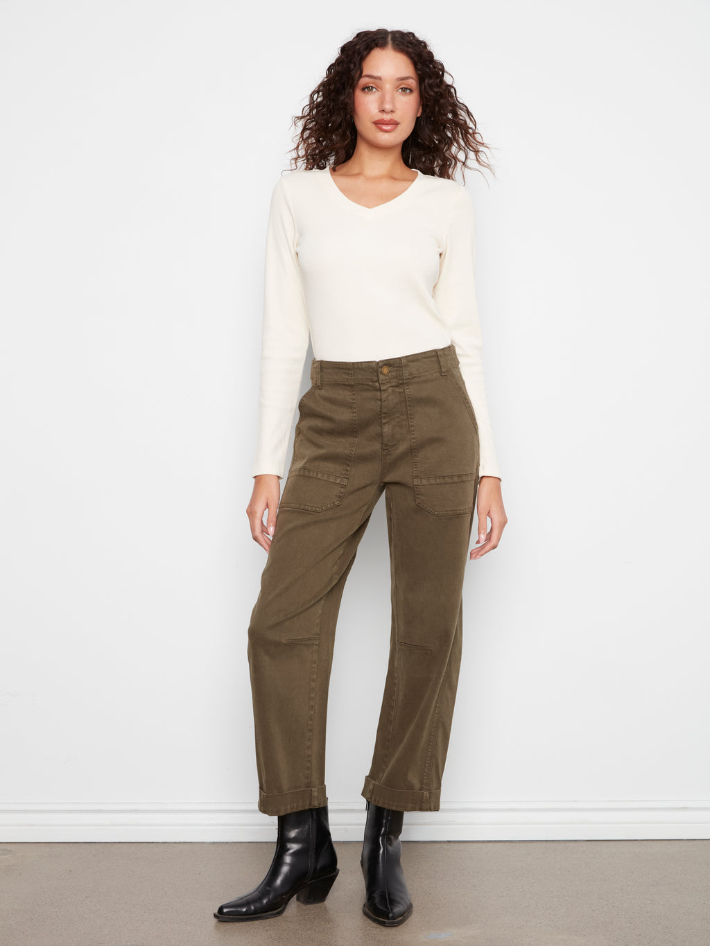 Twill Patch Pocket Barrel Leg Pants