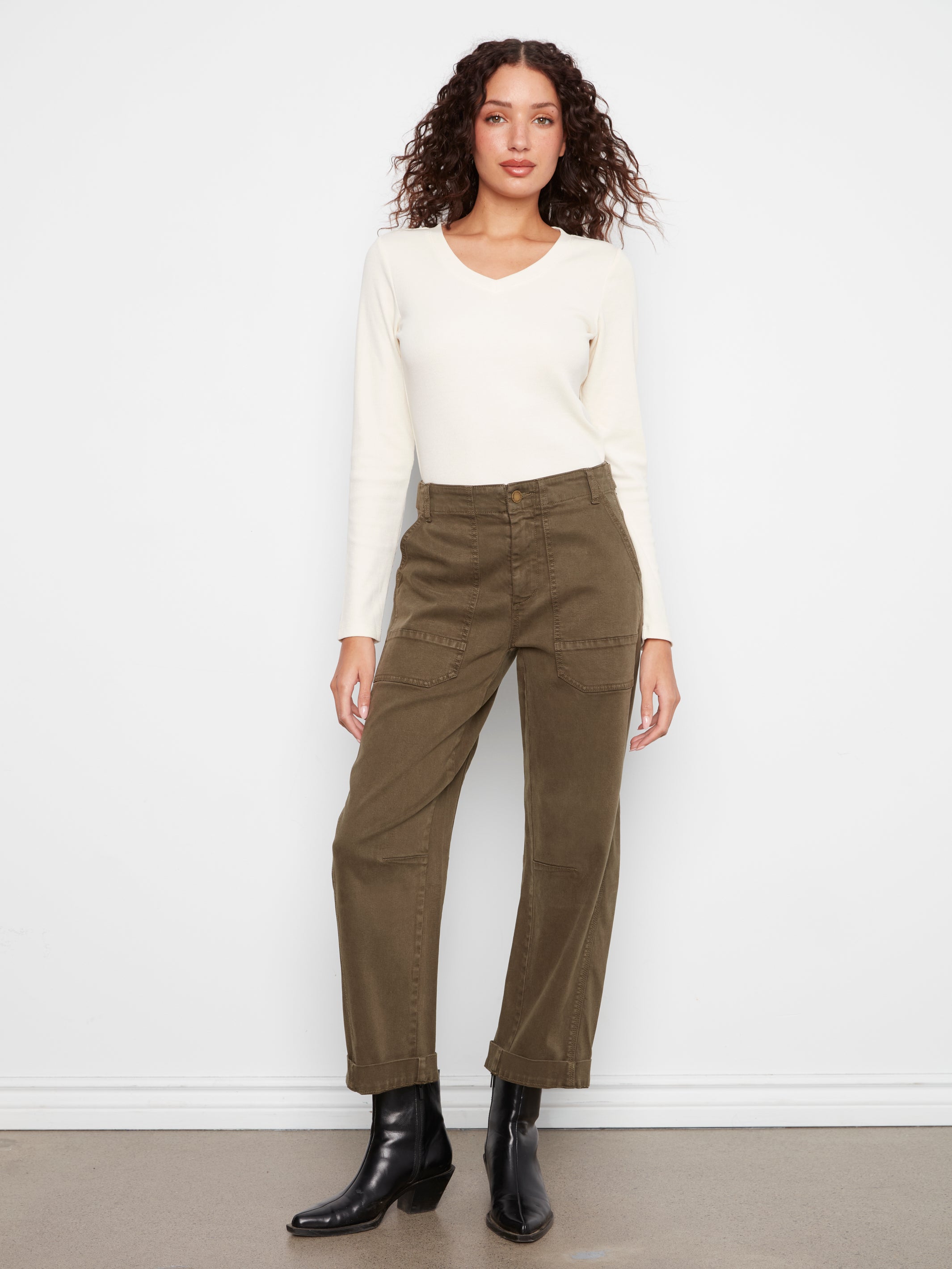 Twill Patch Pocket Barrel Leg Pants