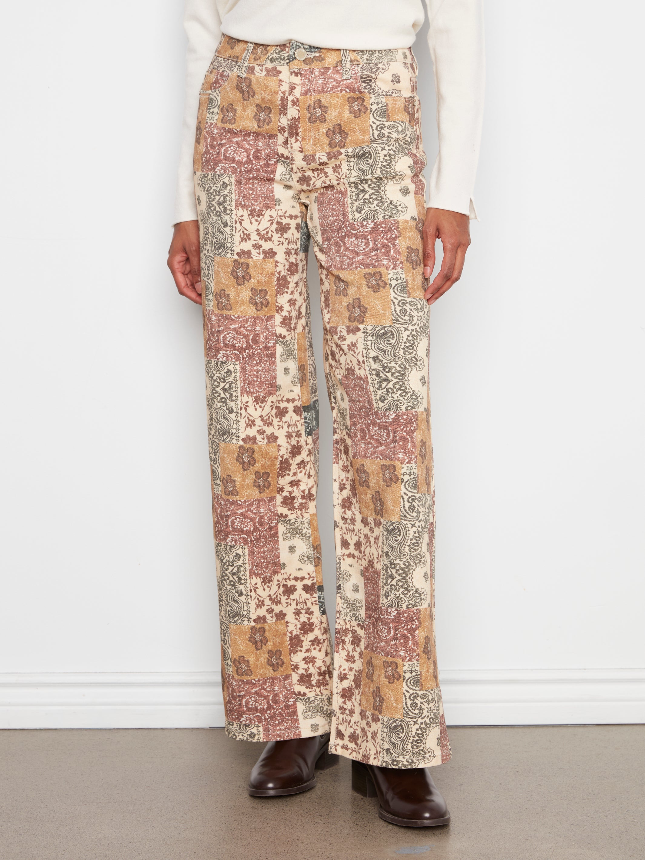 Long Wide Leg Printed Twill Pants