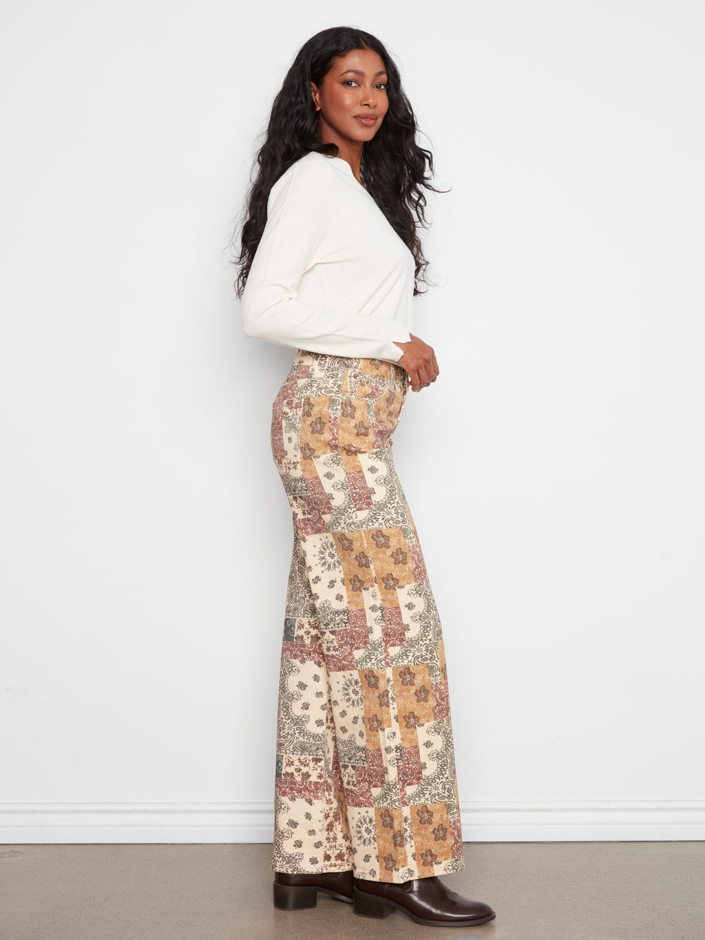 Long Wide Leg Printed Twill Pants