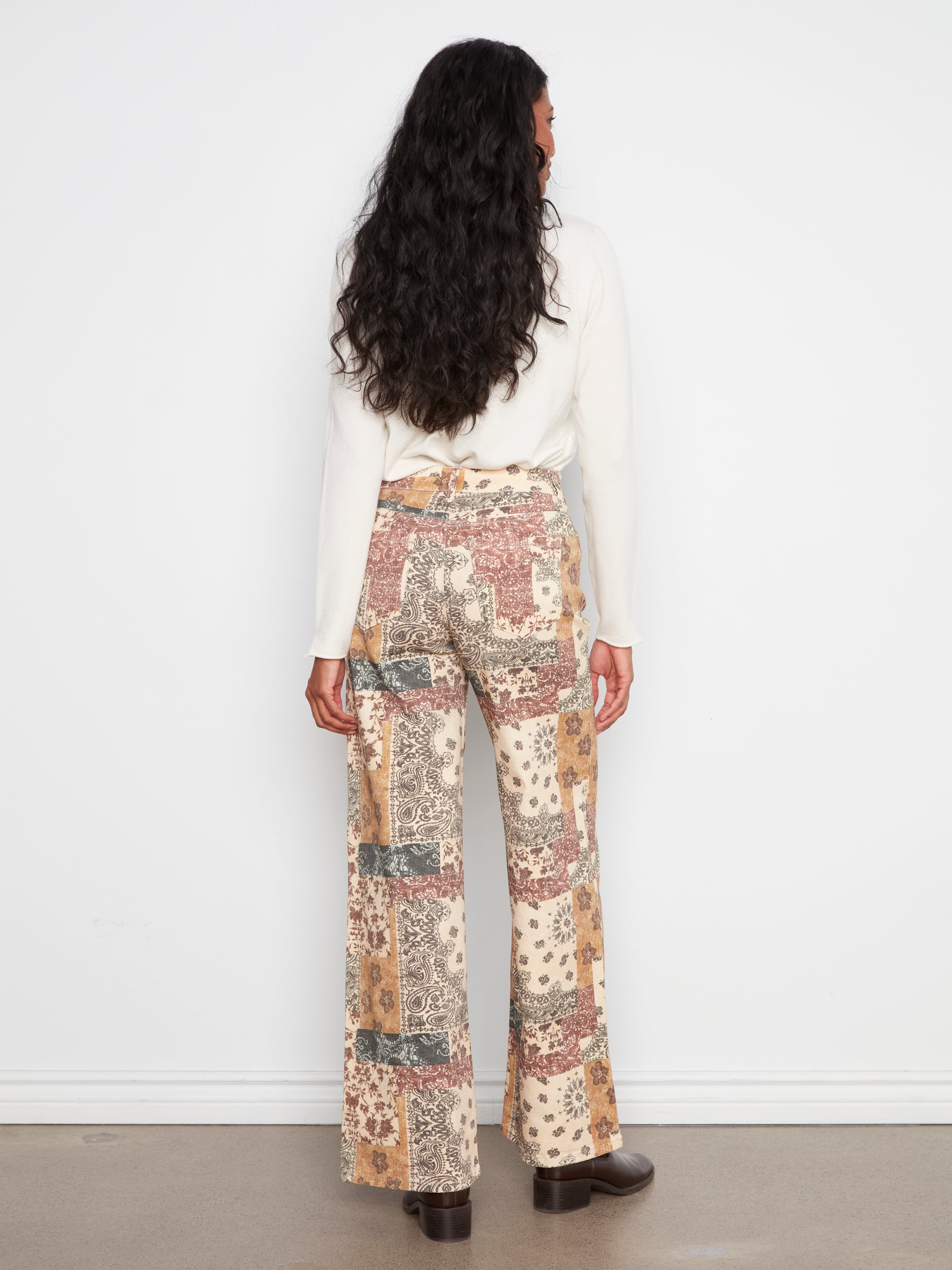 Long Wide Leg Printed Twill Pants