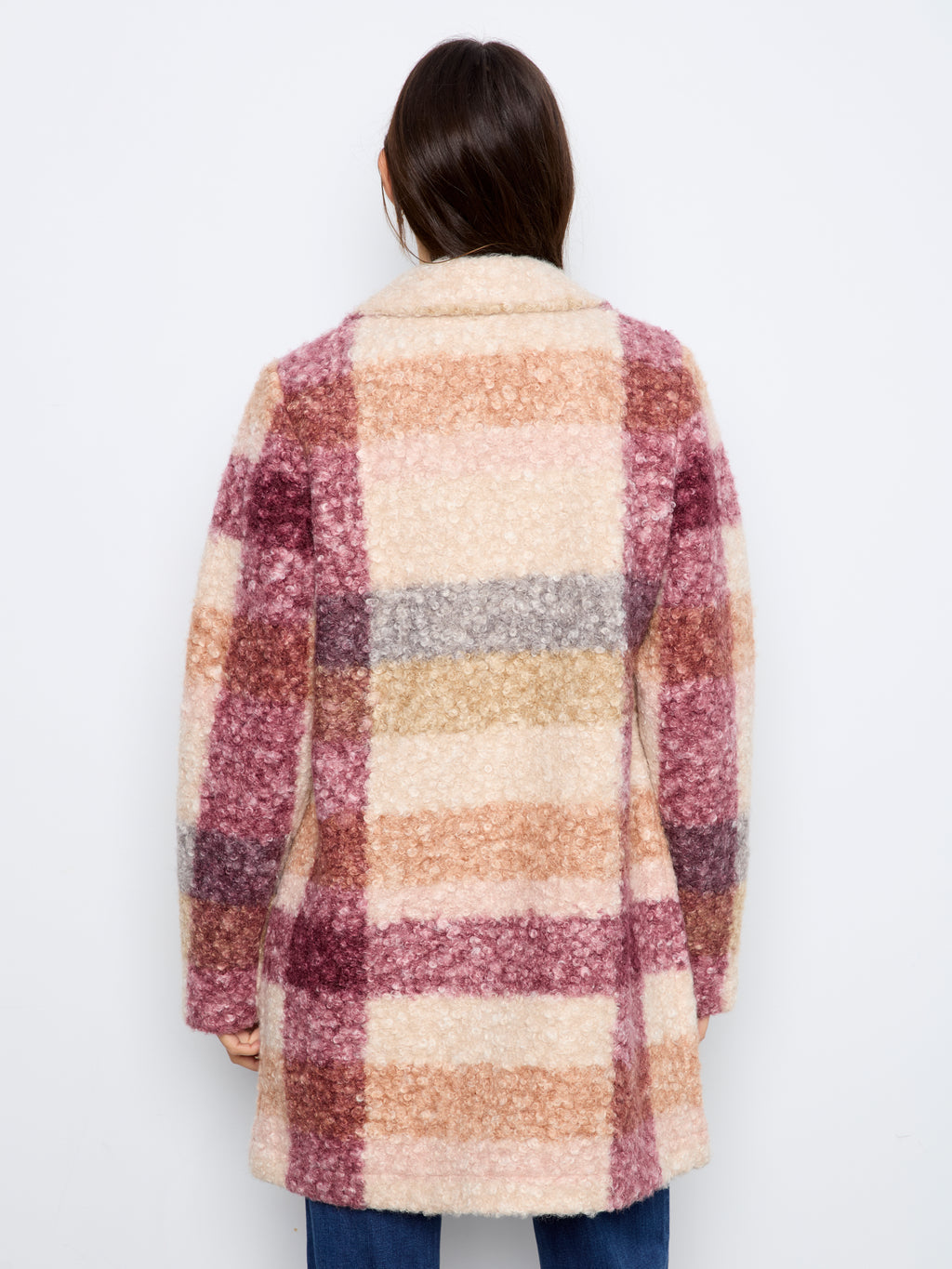 Plaid Boucle Knit Tailored Collar Coat