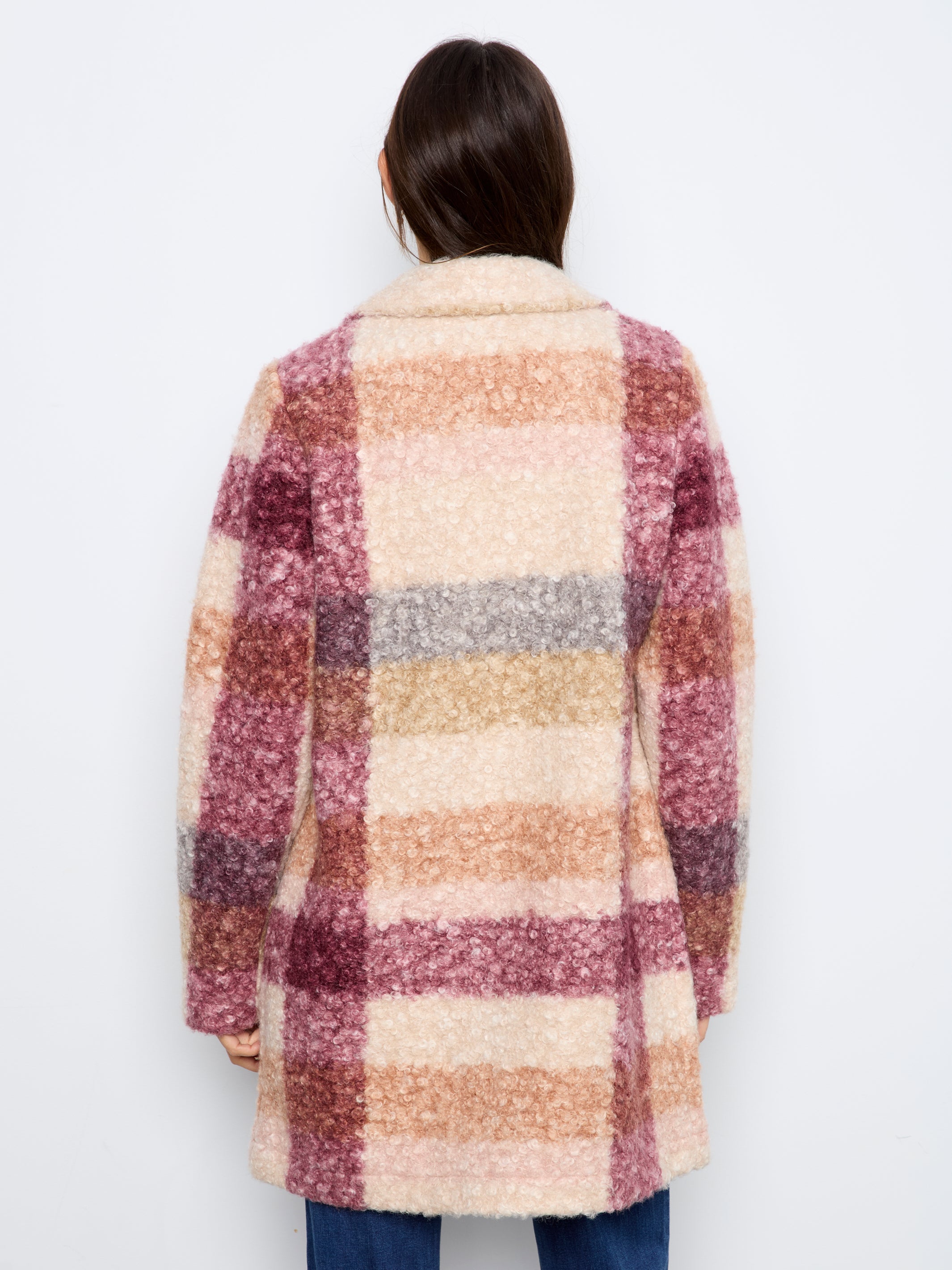 Plaid Boucle Knit Tailored Collar Coat