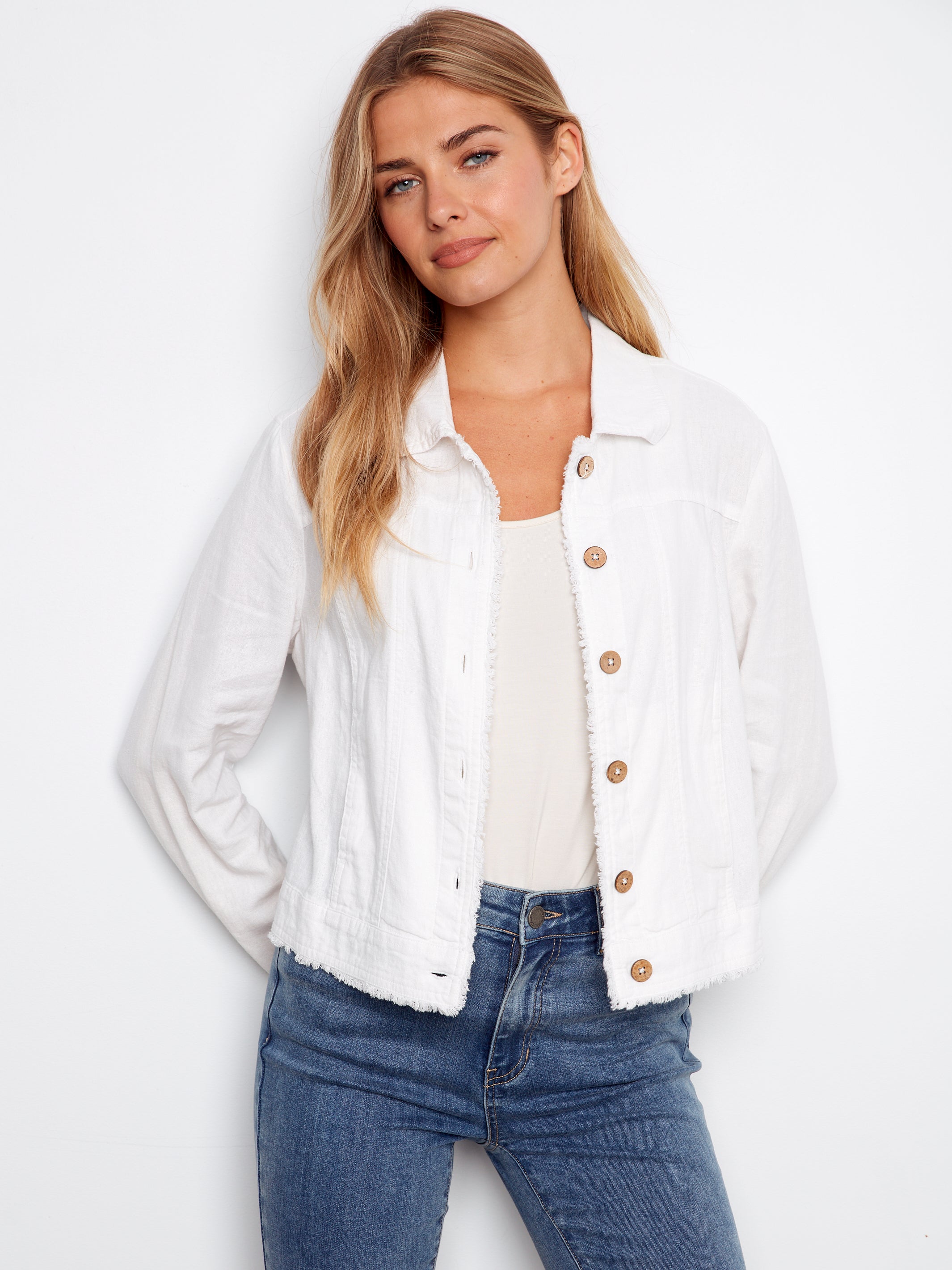 Linen Jacket with Frayed Hem