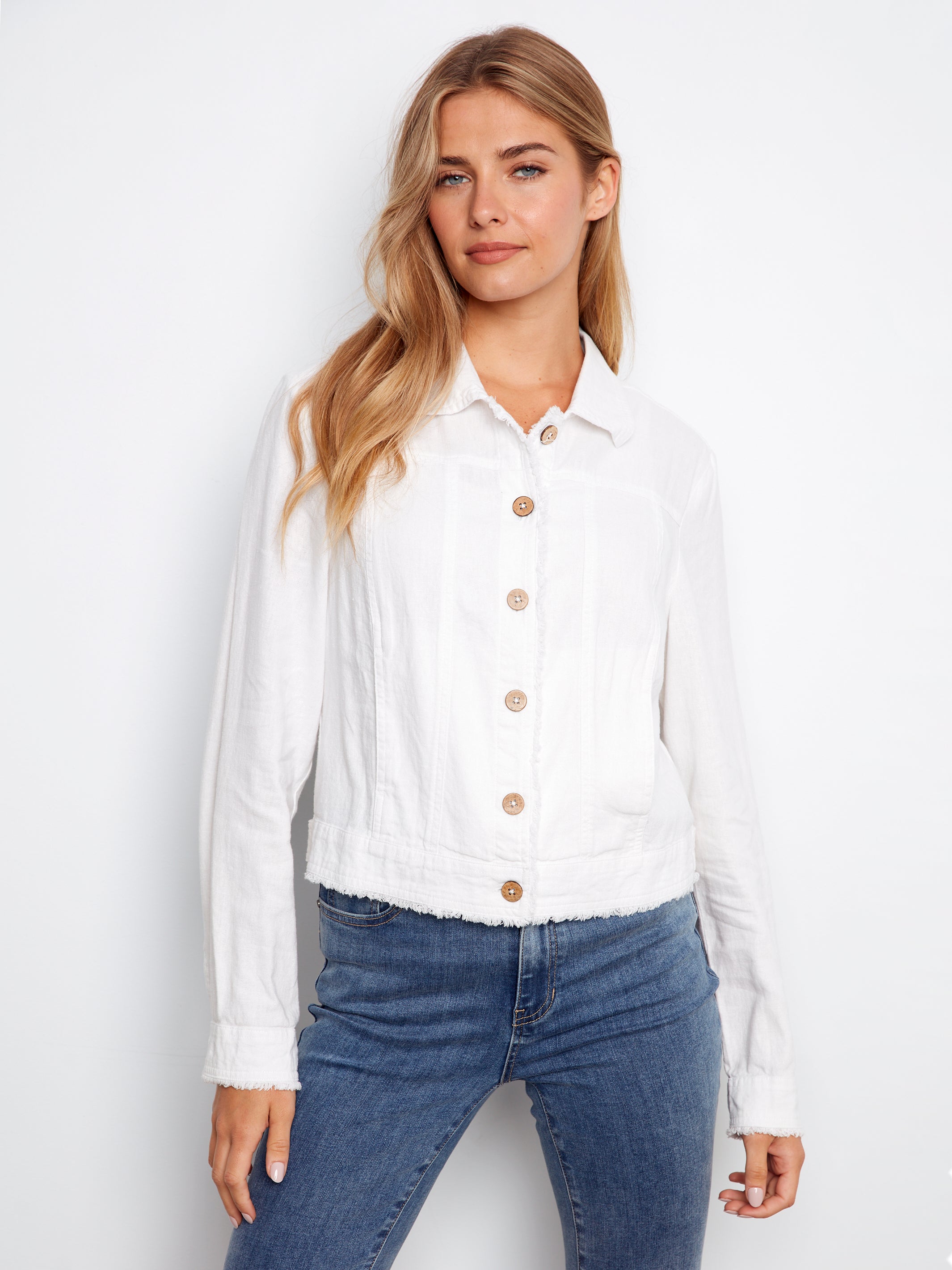 Linen Jacket with Frayed Hem
