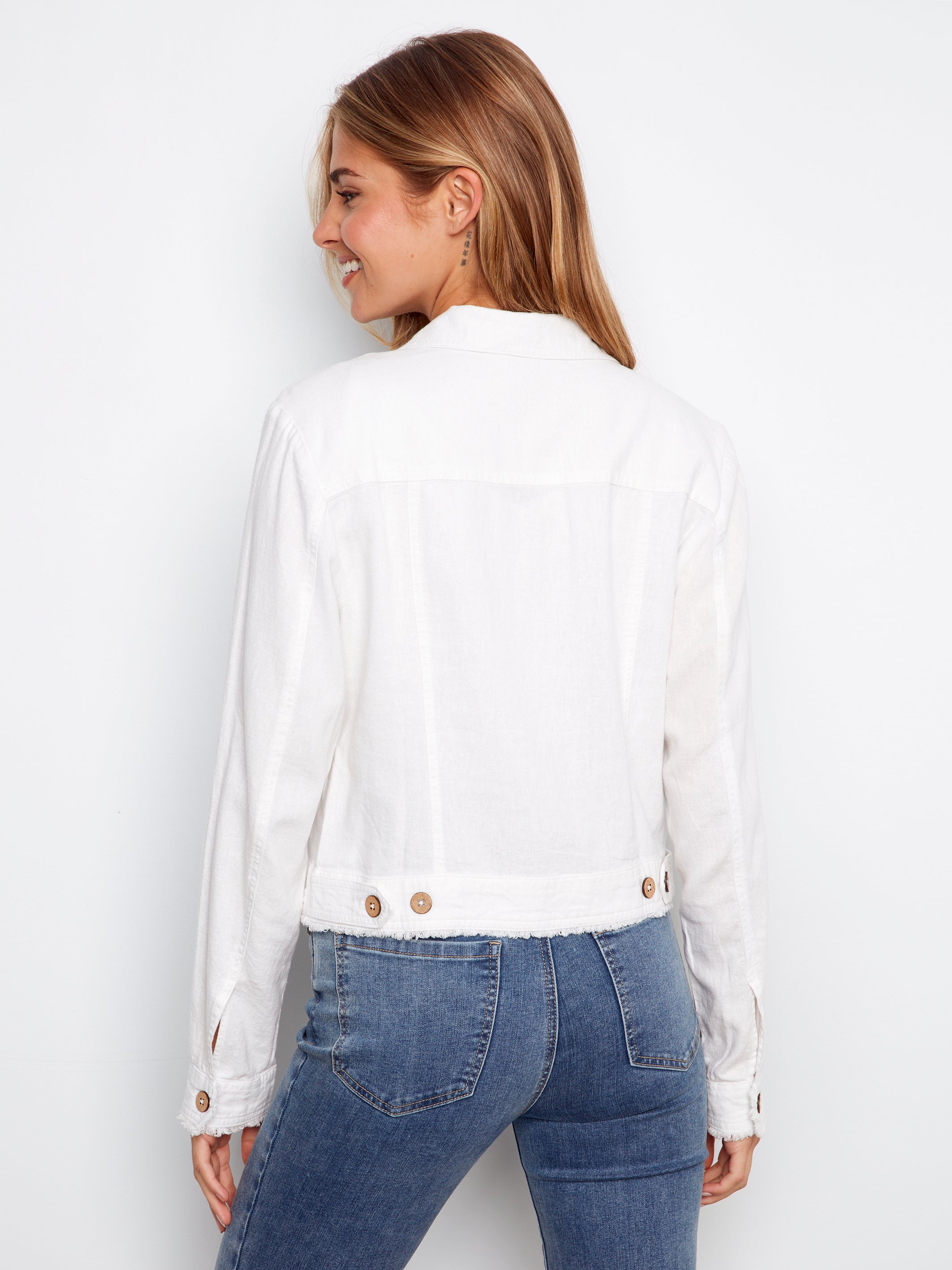 Linen Jacket with Frayed Hem