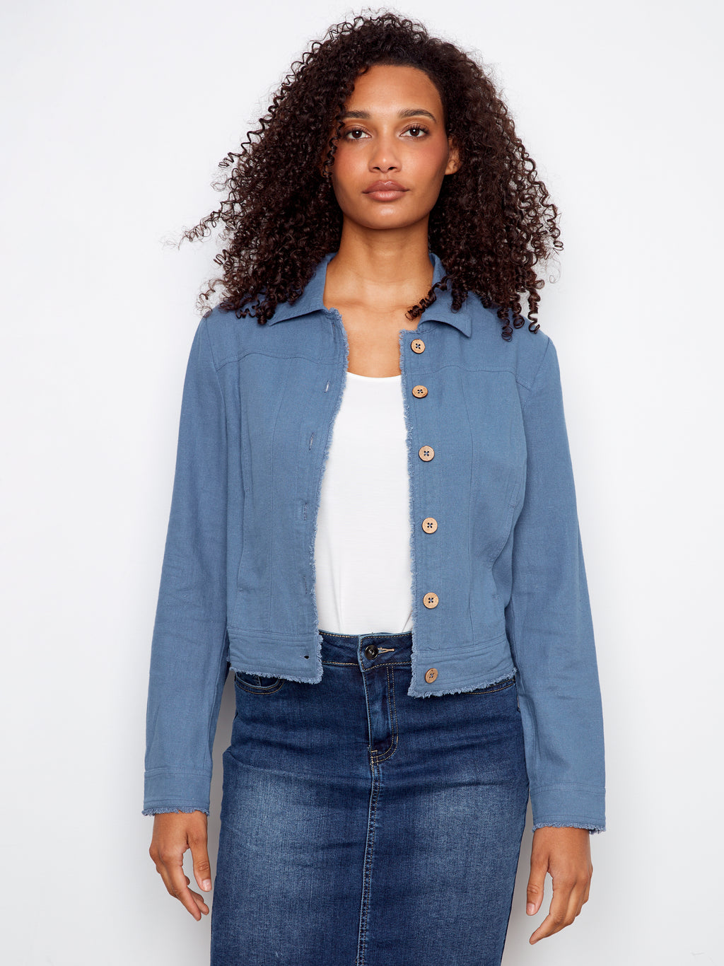 Linen Jacket with Frayed Hem