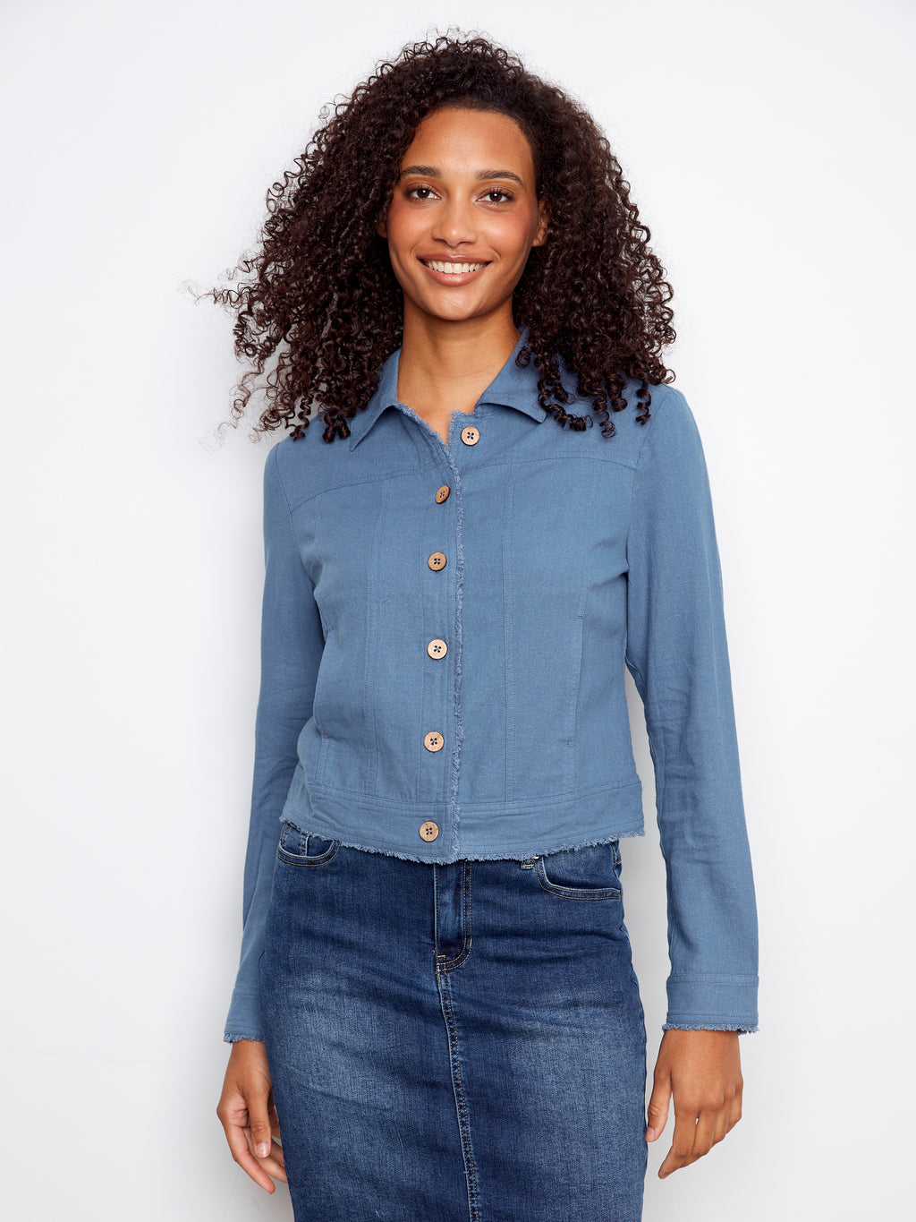 Linen Jacket with Frayed Hem