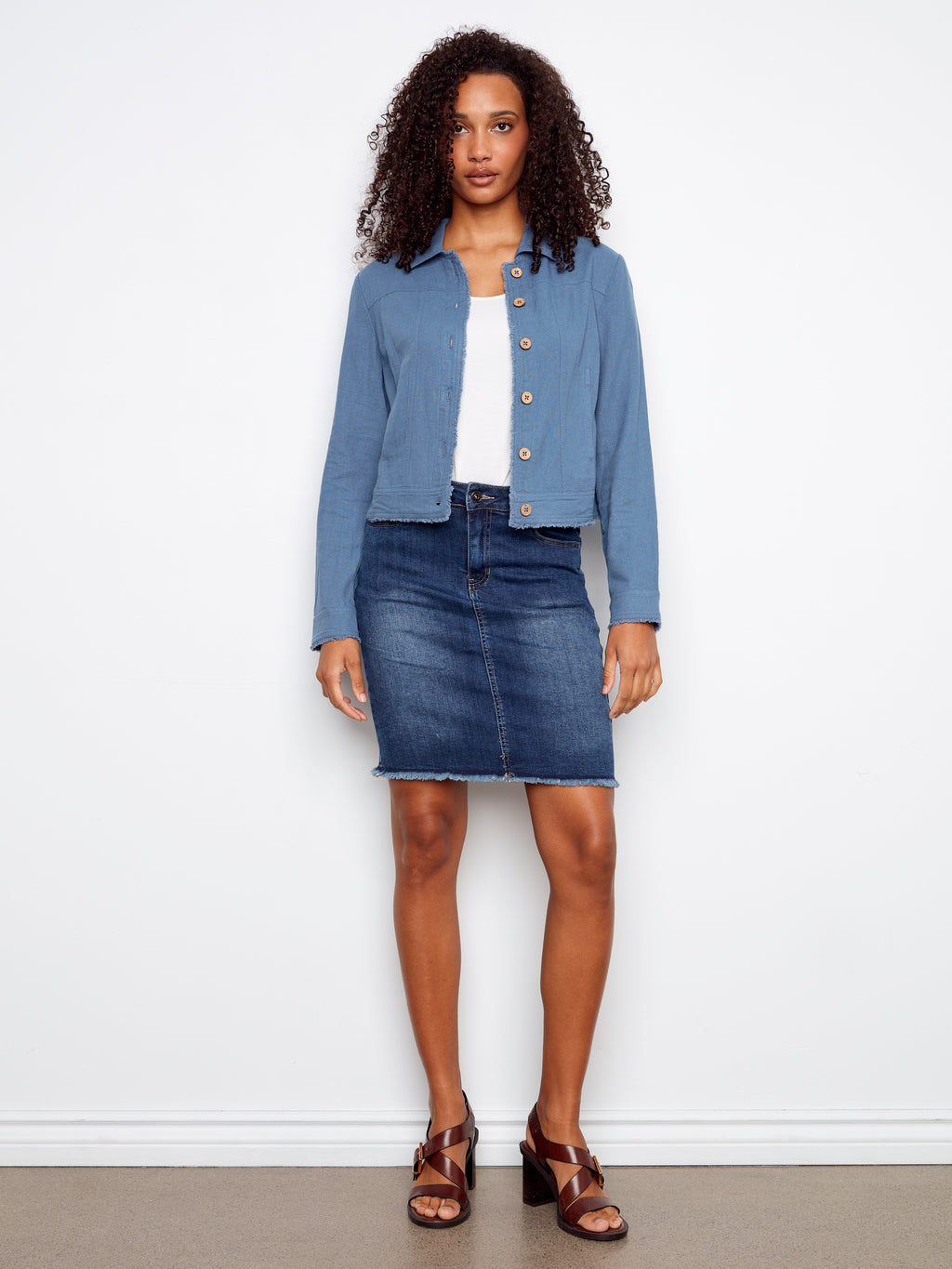 Linen Jacket with Frayed Hem