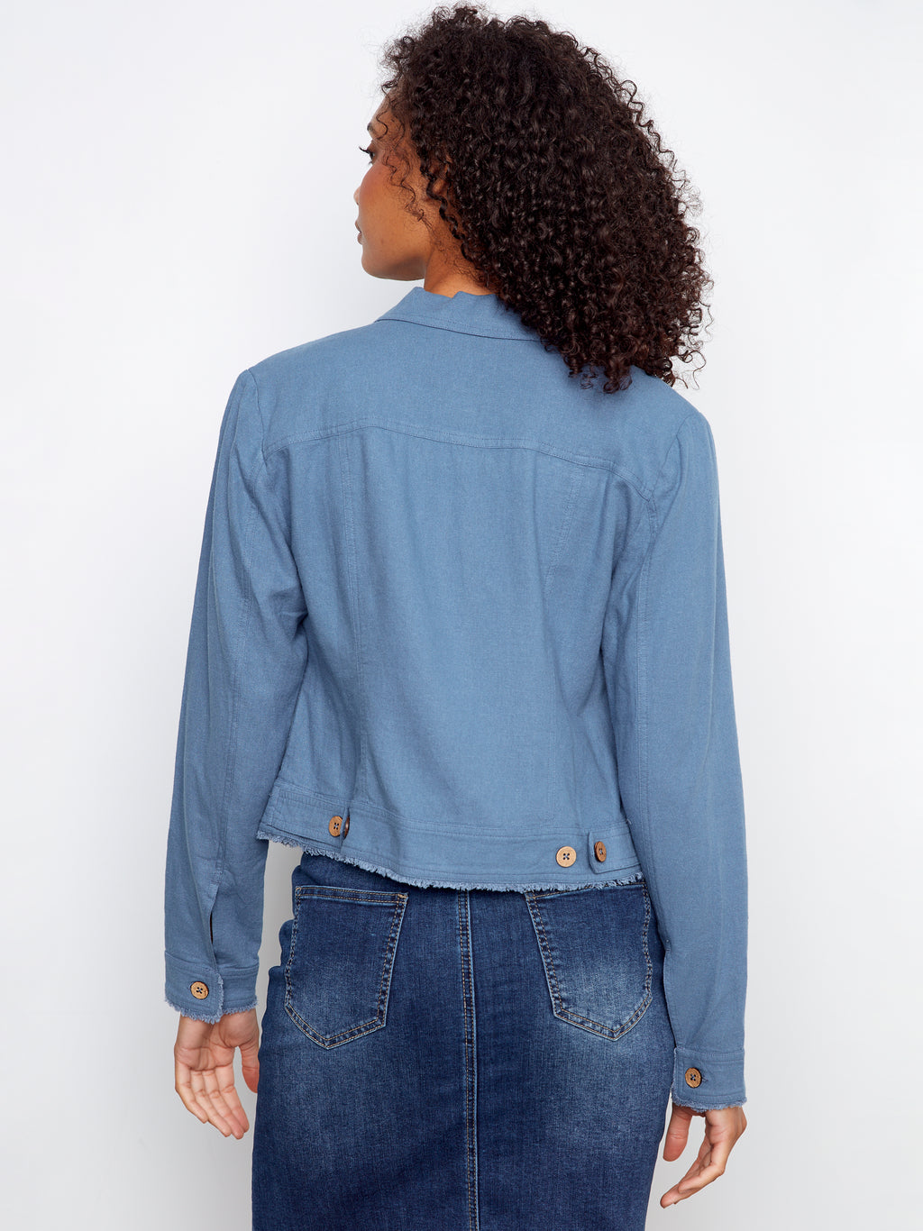 Linen Jacket with Frayed Hem