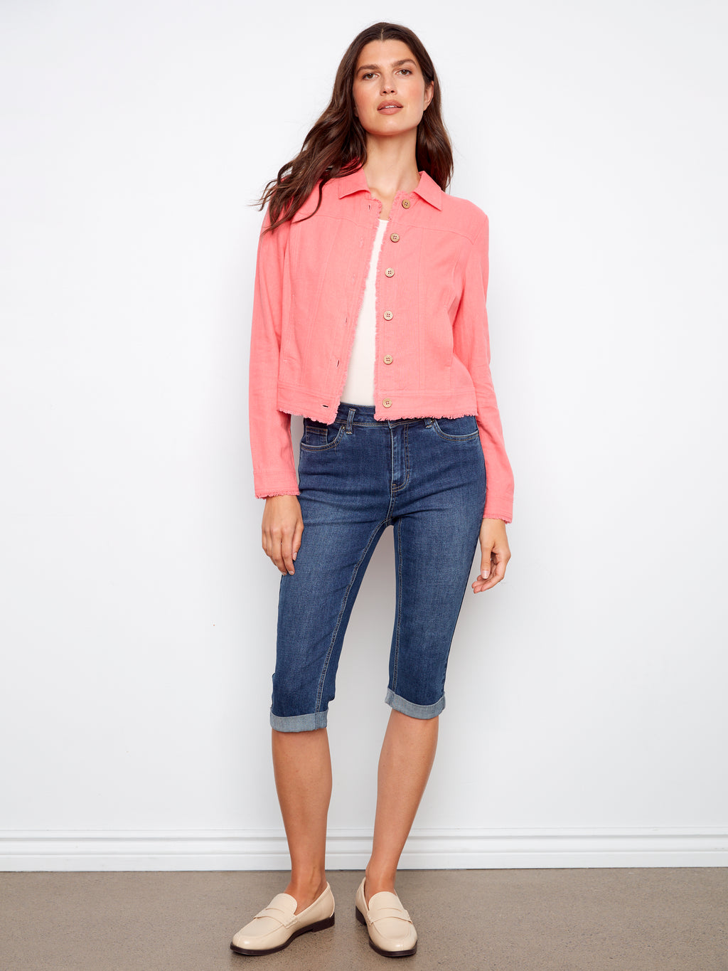Linen Jacket with Frayed Hem