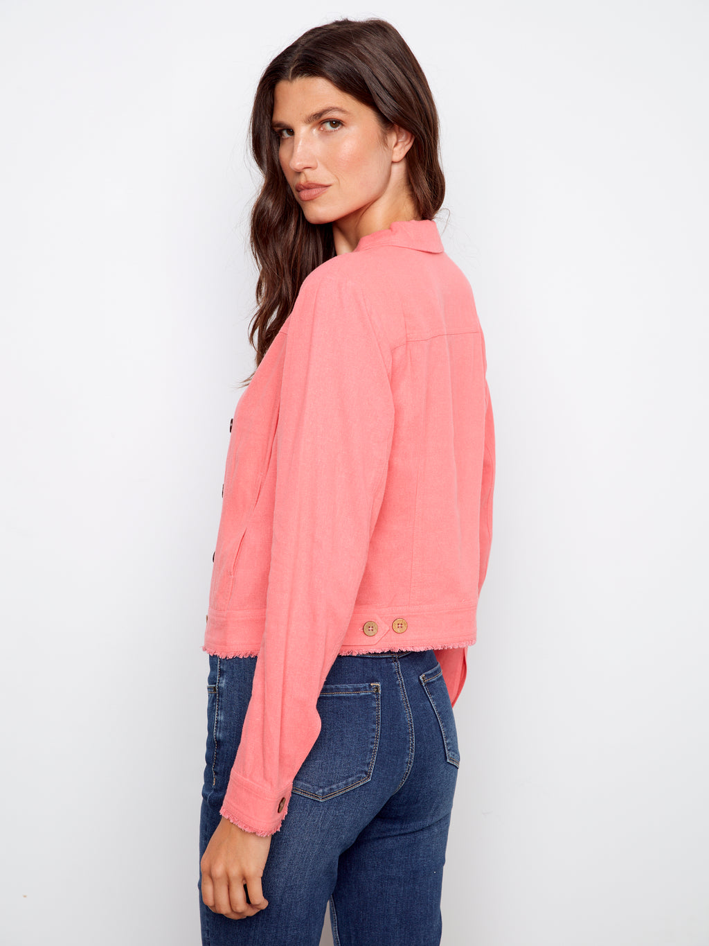 Linen Jacket with Frayed Hem