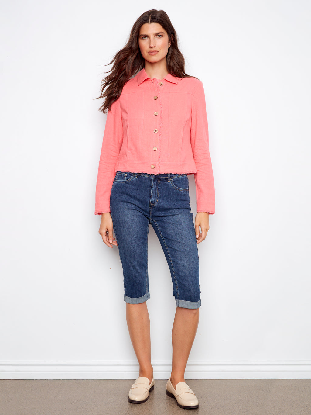 Linen Jacket with Frayed Hem