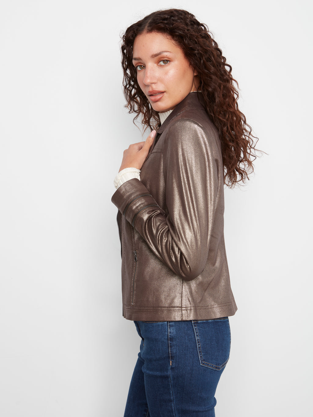 Foil Vintage Faux Leather Jacket