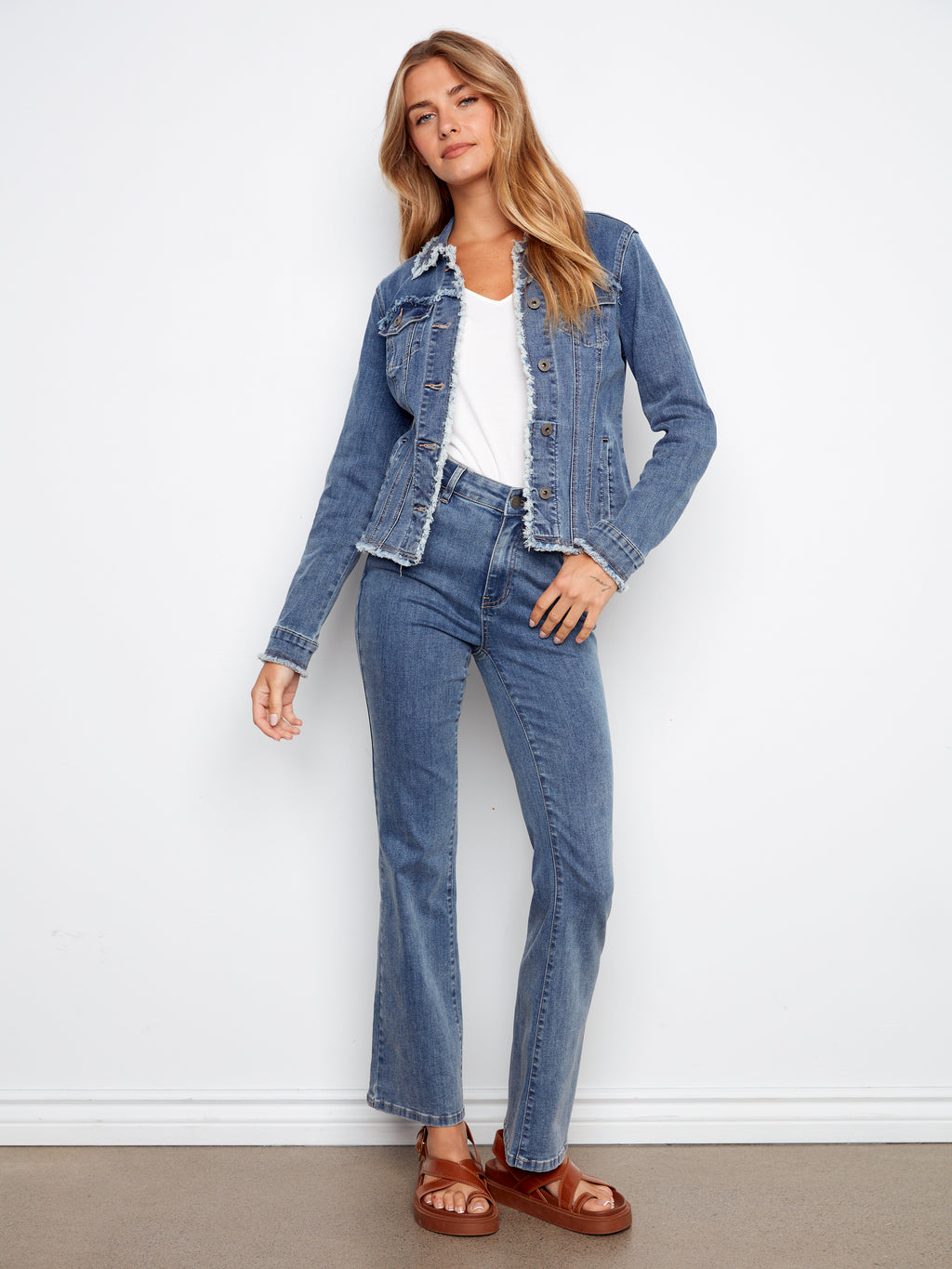 Frayed Edge Stretch Denim Jacket