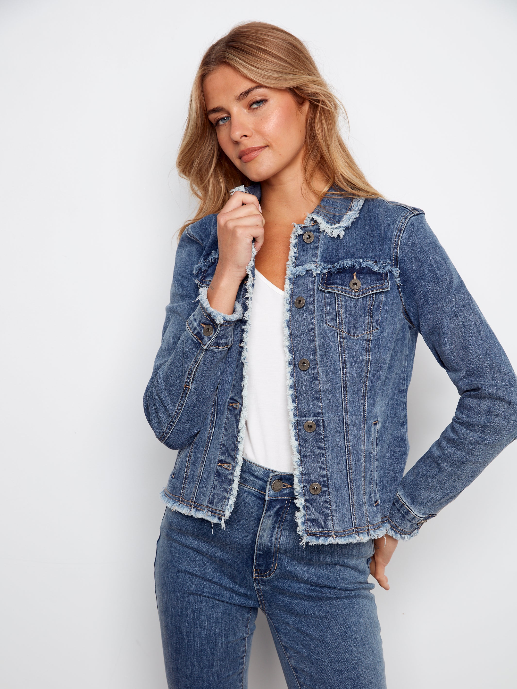 Frayed Edge Stretch Denim Jacket
