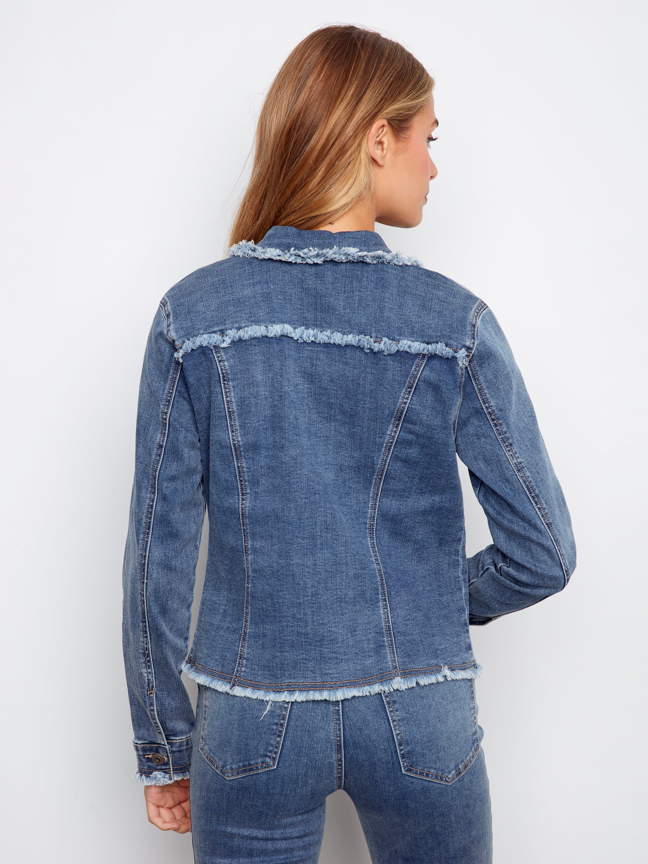 Frayed Edge Stretch Denim Jacket