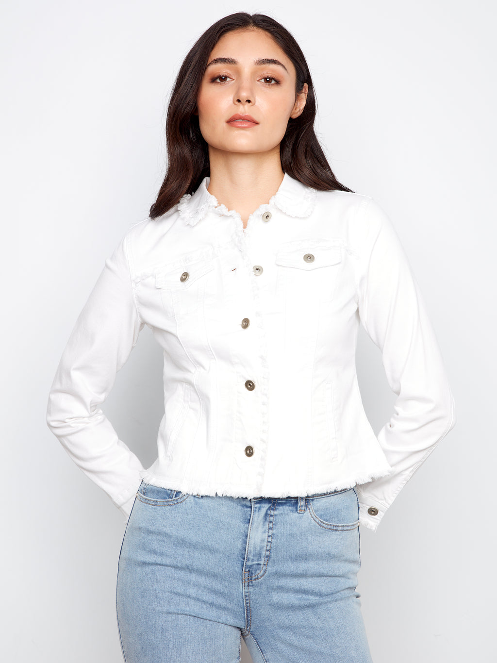 Frayed Edge Stretch Denim Jacket