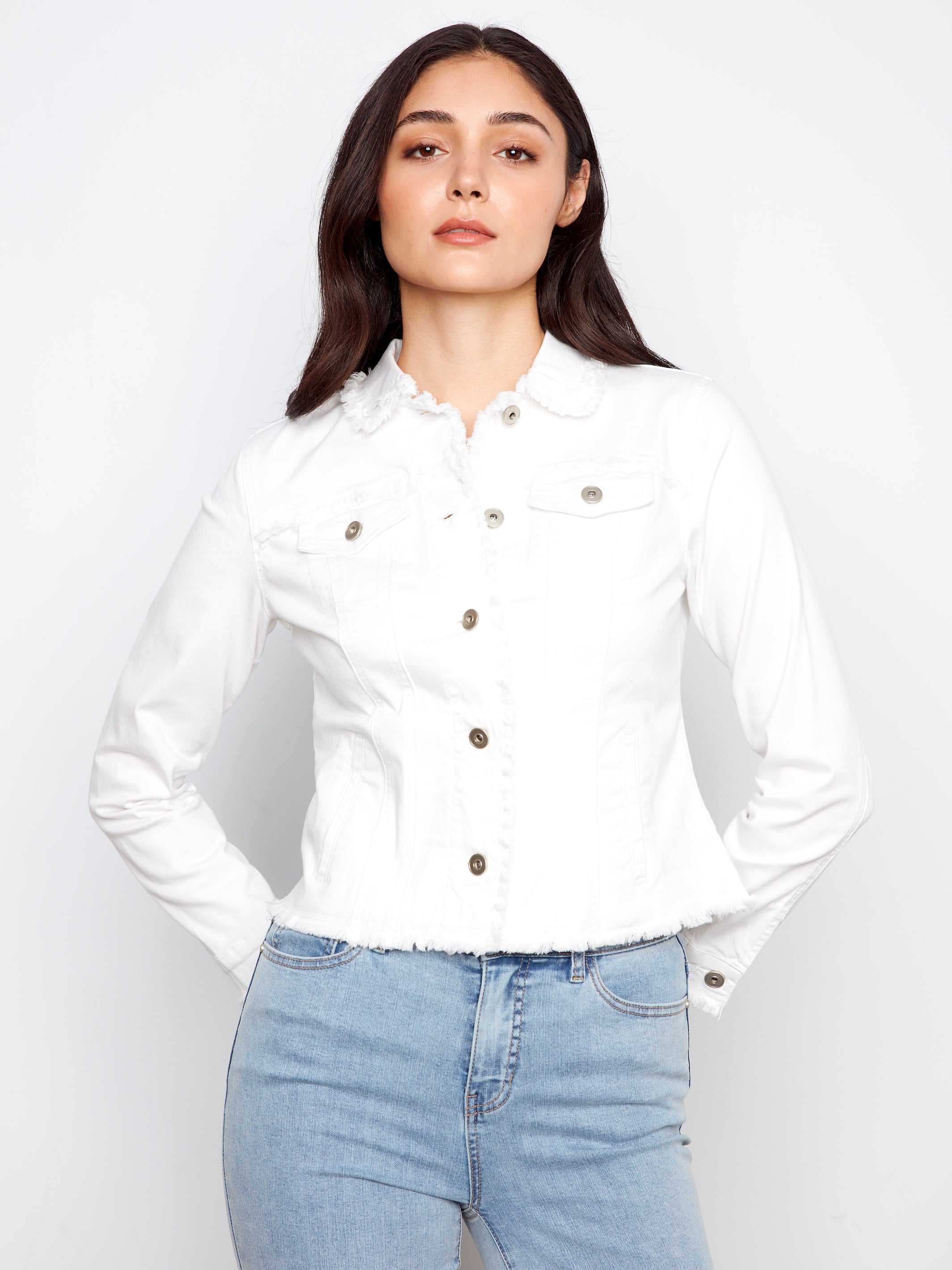 Frayed Edge Stretch Denim Jacket