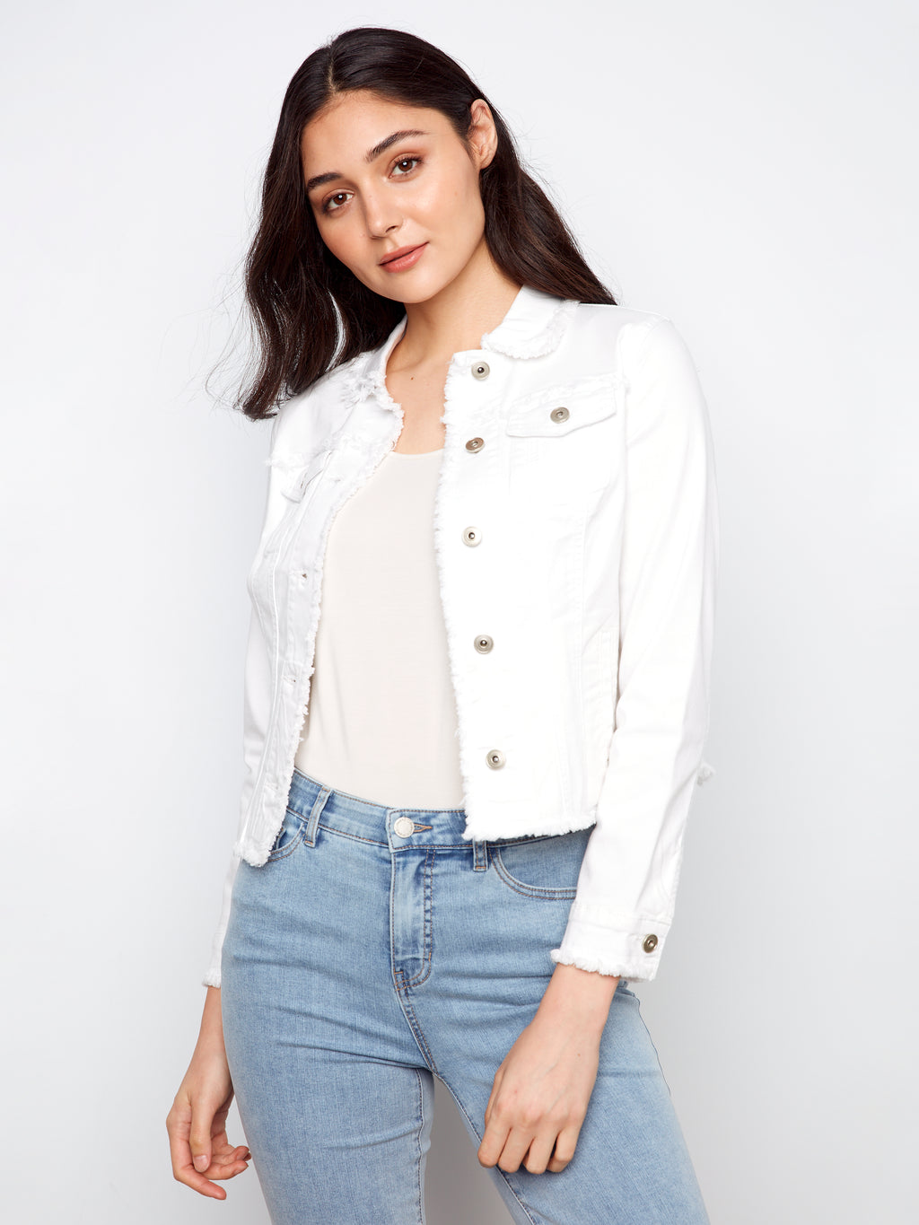 Frayed Edge Stretch Denim Jacket