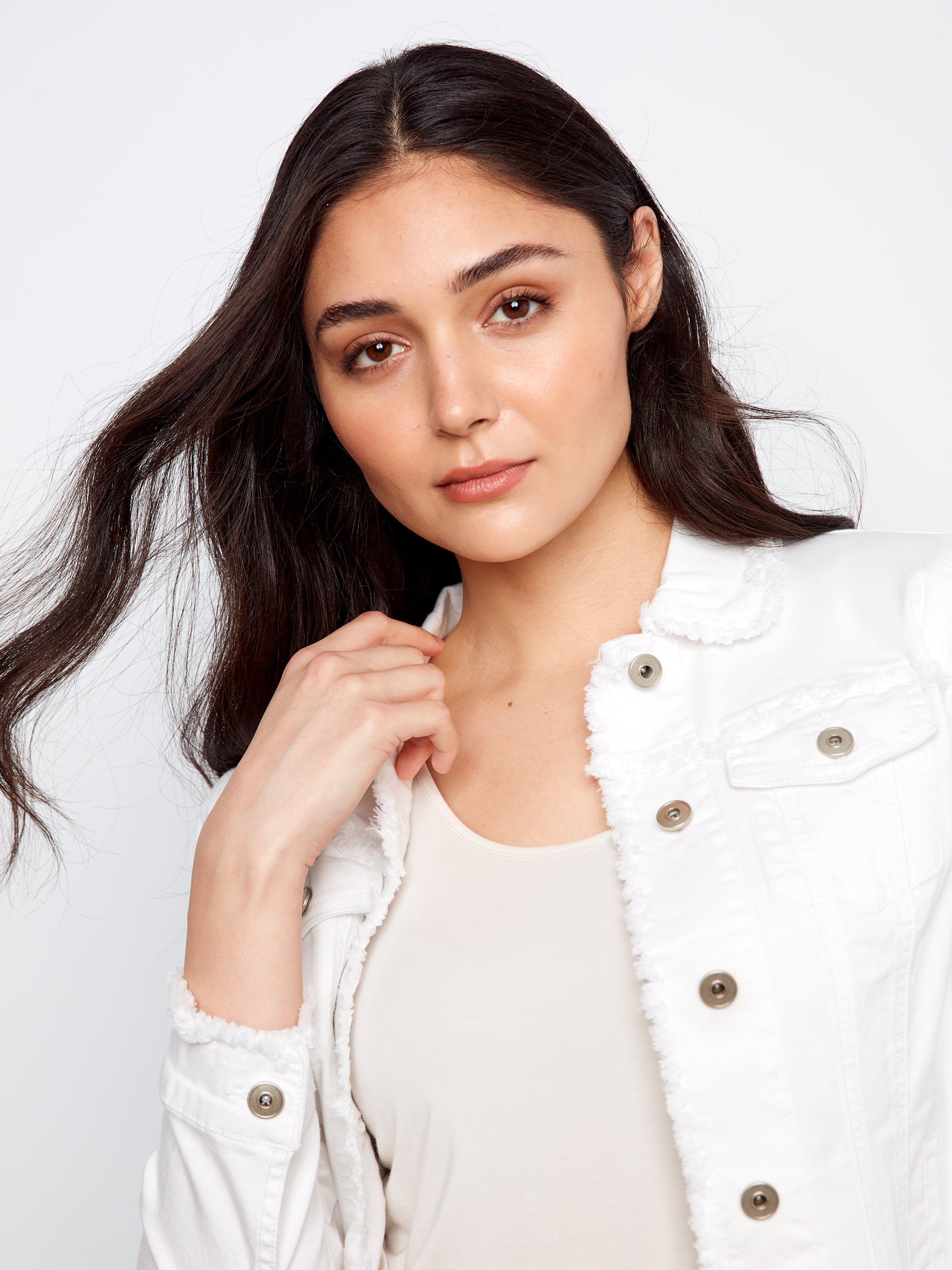 Frayed Edge Stretch Denim Jacket