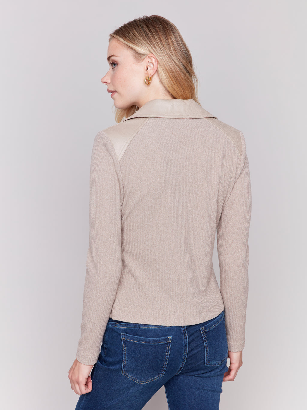 Vintage Faux Leather and Rib Knit Jacket