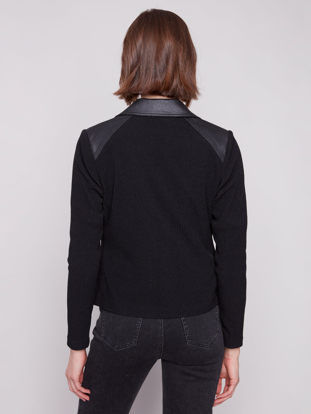 Vintage Faux Leather & Rib Knit Jacket