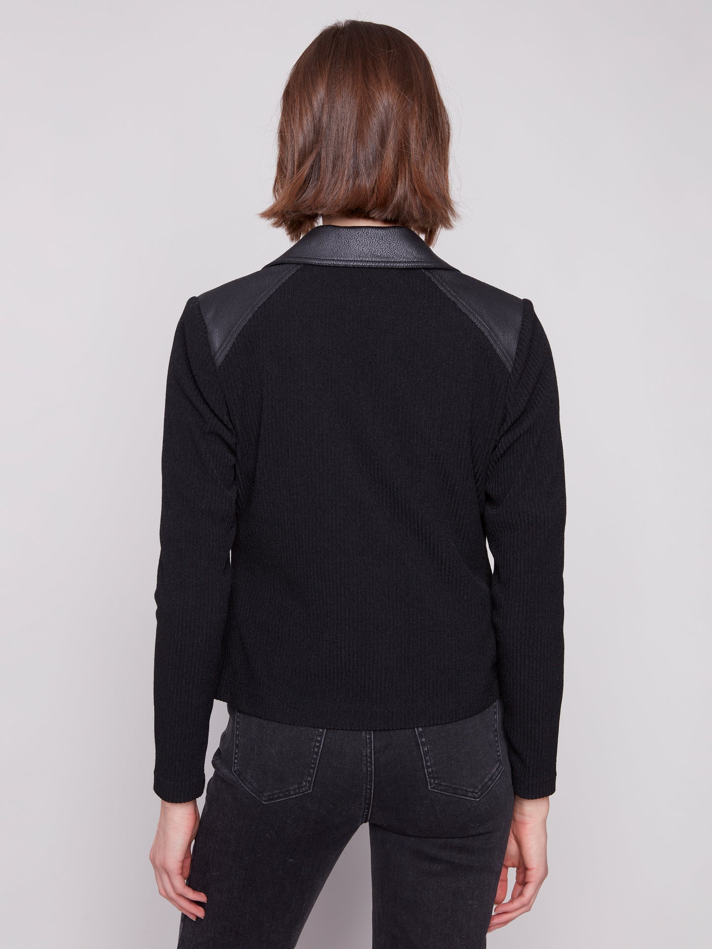 Vintage Faux Leather & Rib Knit Jacket