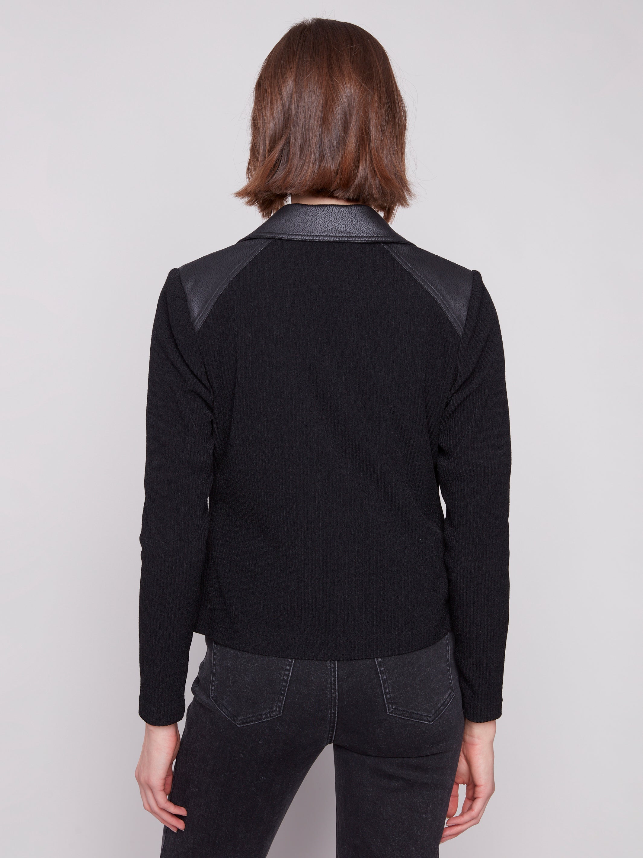 Vintage Faux Leather & Rib Knit Jacket