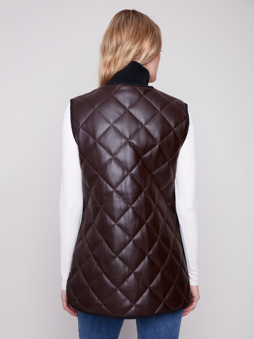 Long Quilted Faux Leather Vest